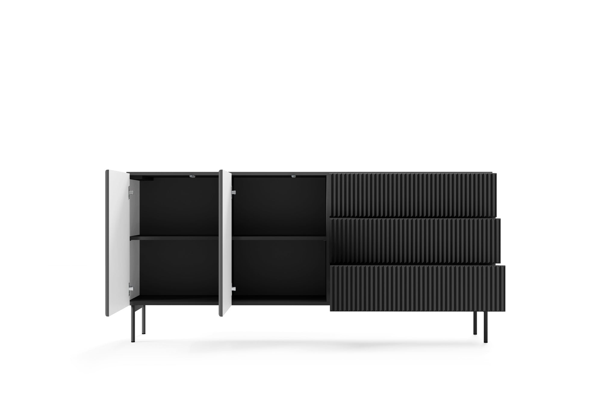 Lask Multi Black – Sideboard 177 cm mit 2 Türen und 3 Schubladen (177 × 81,2 × 39,8 cm)