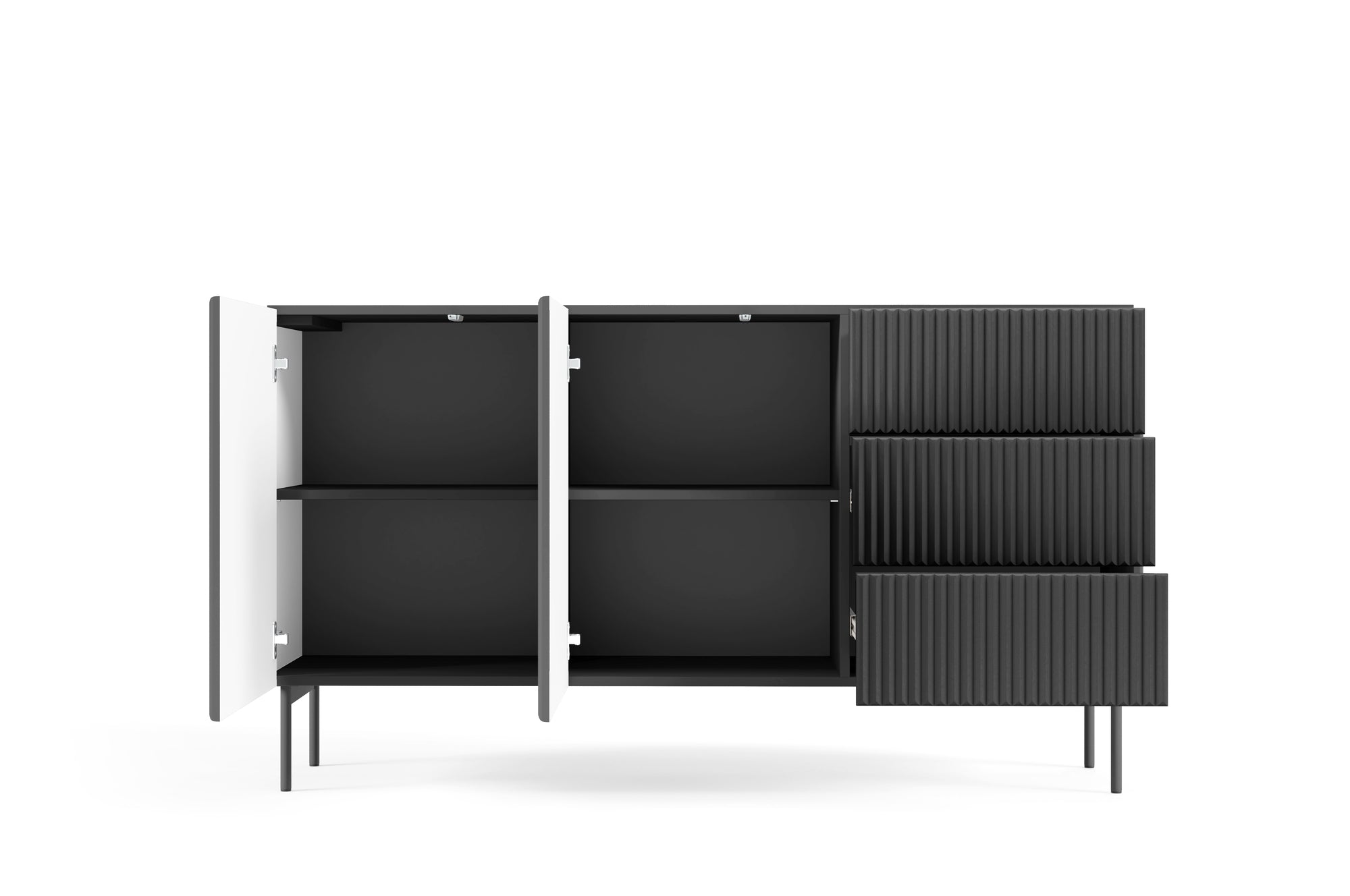 Lask Multi Black – Sideboard 147 cm mit 2 Türen und 3 Schubladen (147 × 81,2 × 39,8 cm)