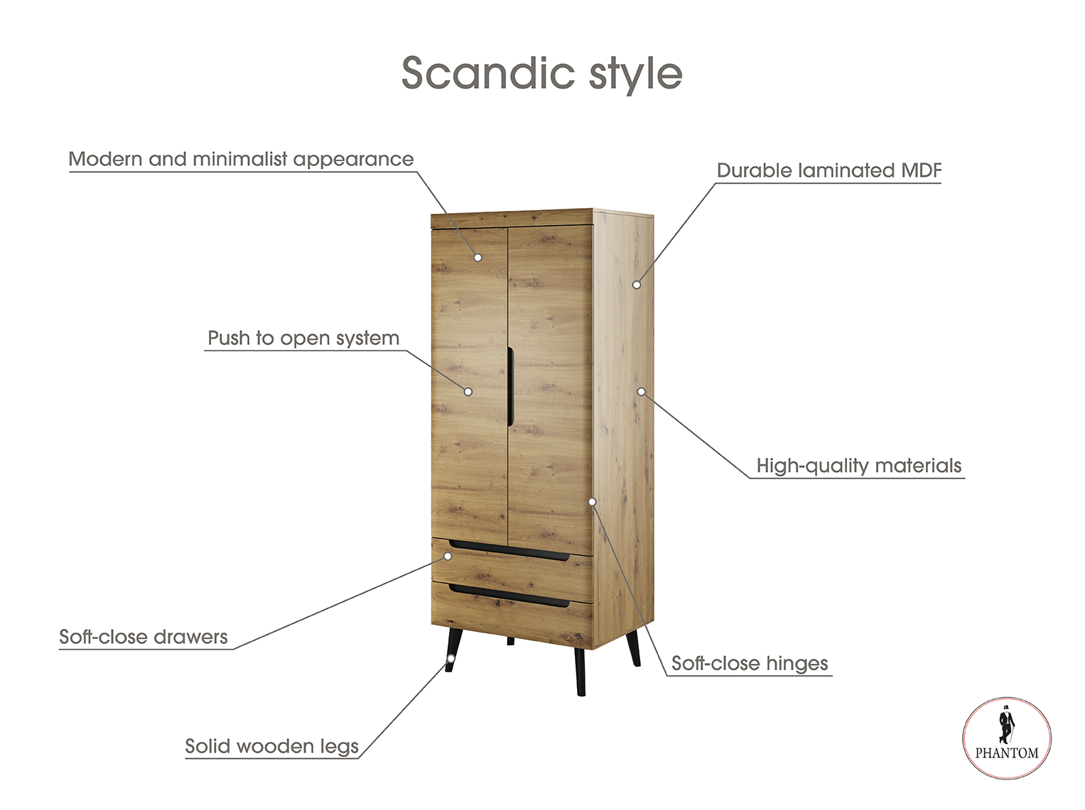 Nordi Chest Wardrobe Artisan Oak - Scandic Style