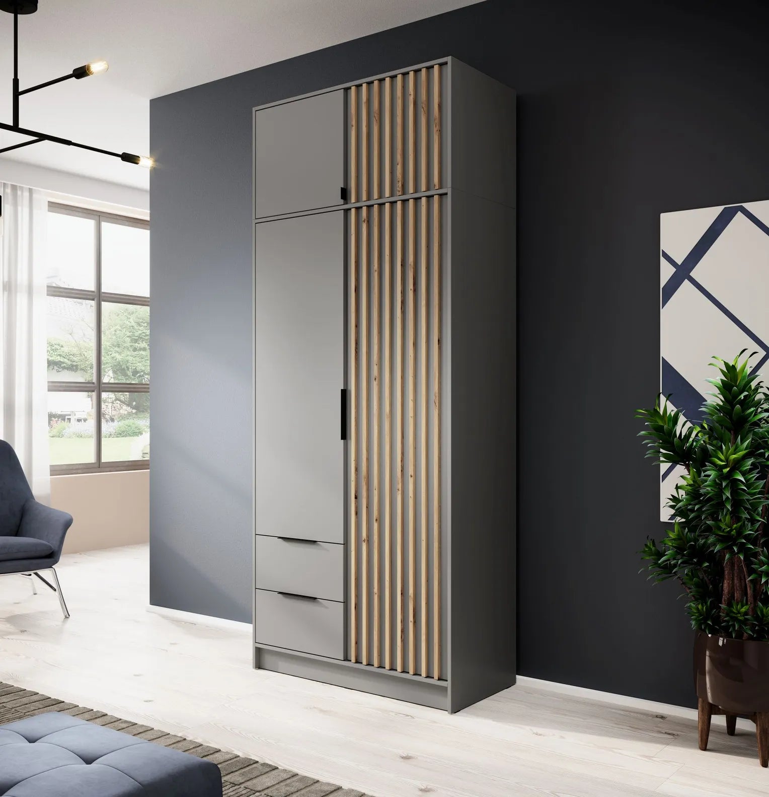 NELLY 2D KLEIDERSCHRANK-ERWEITERUNG GRAU / ARTISAN-LAmellIERT