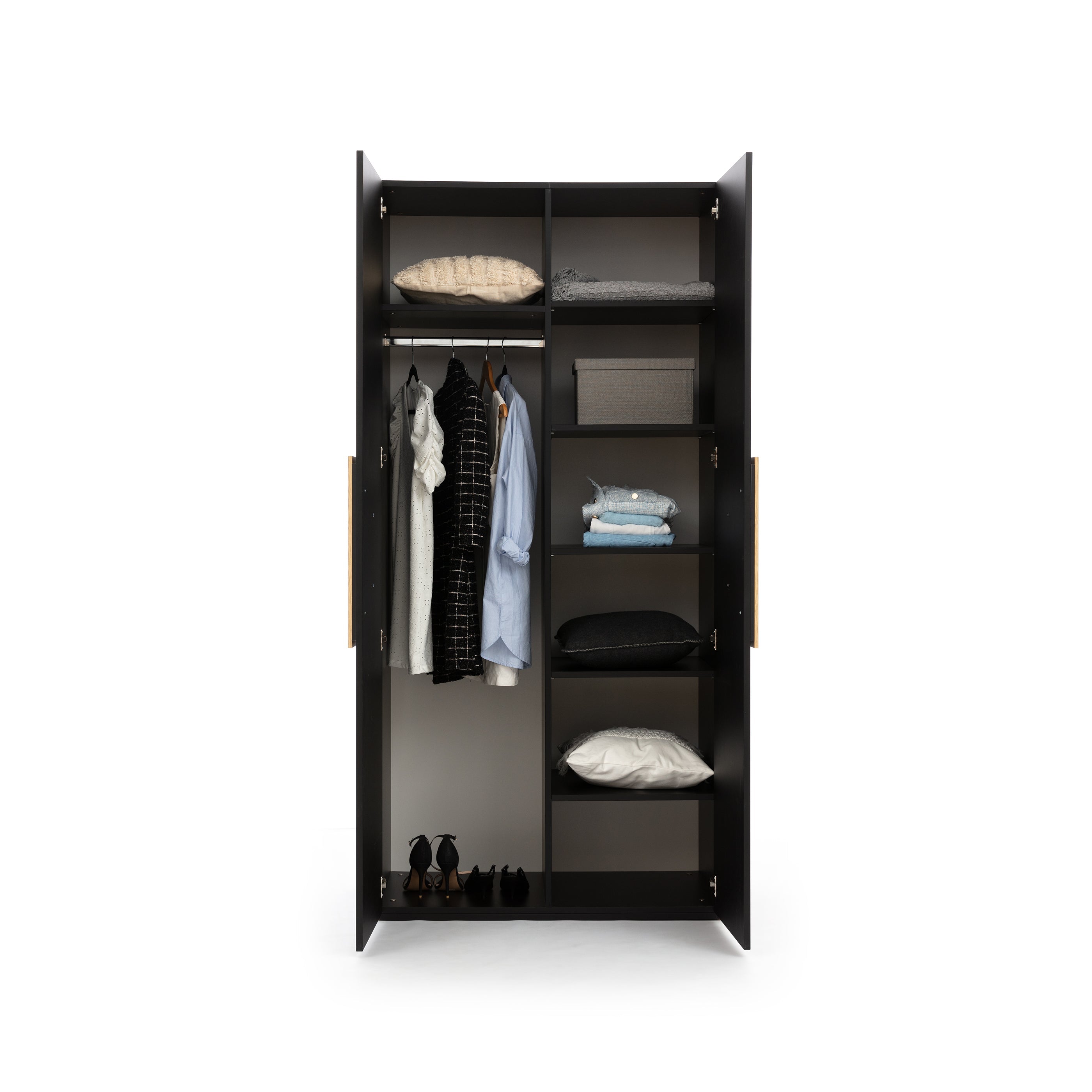 NE Ovalo Kleiderschrank – 2 Türen – 100 cm (mit Einlegeböden und einer Kleiderstange)