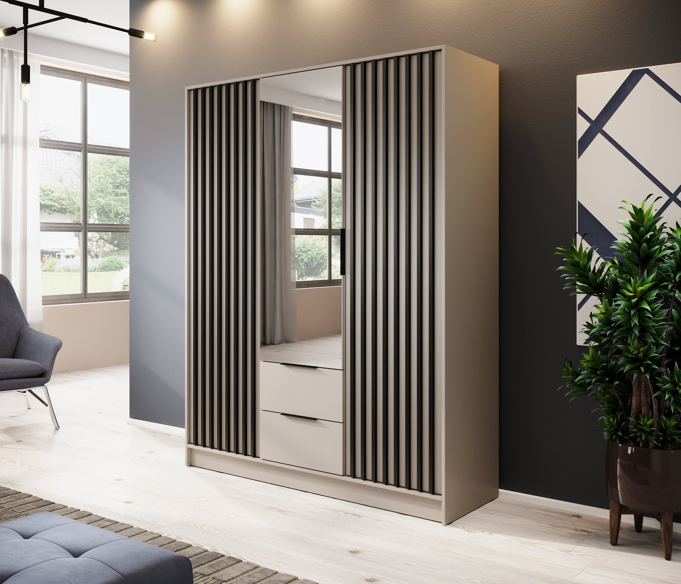 Nelly 3D Wardrobe with Mirror Cashmere