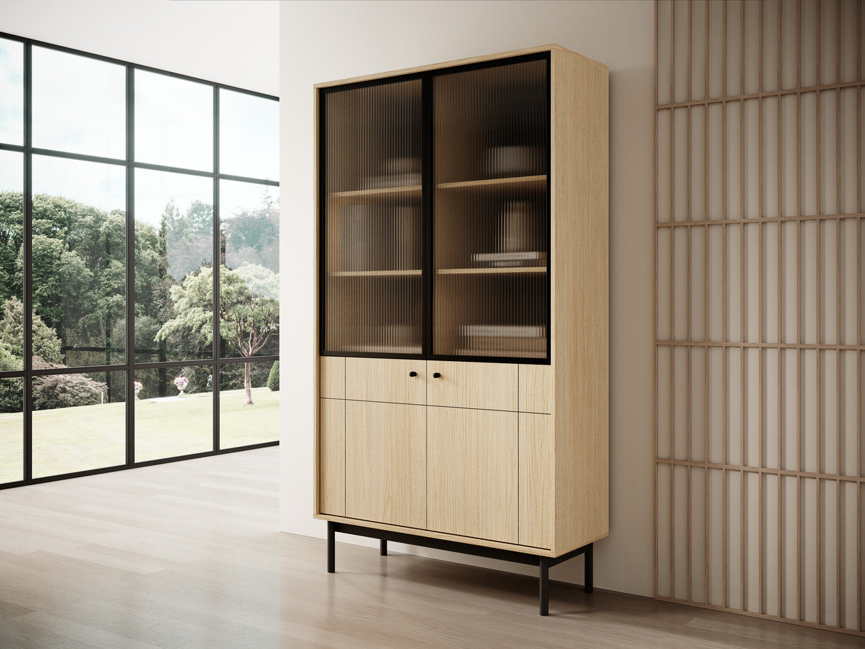 PI Japandi Bücherregal mit Glasfront WT104 in Eiche Linea