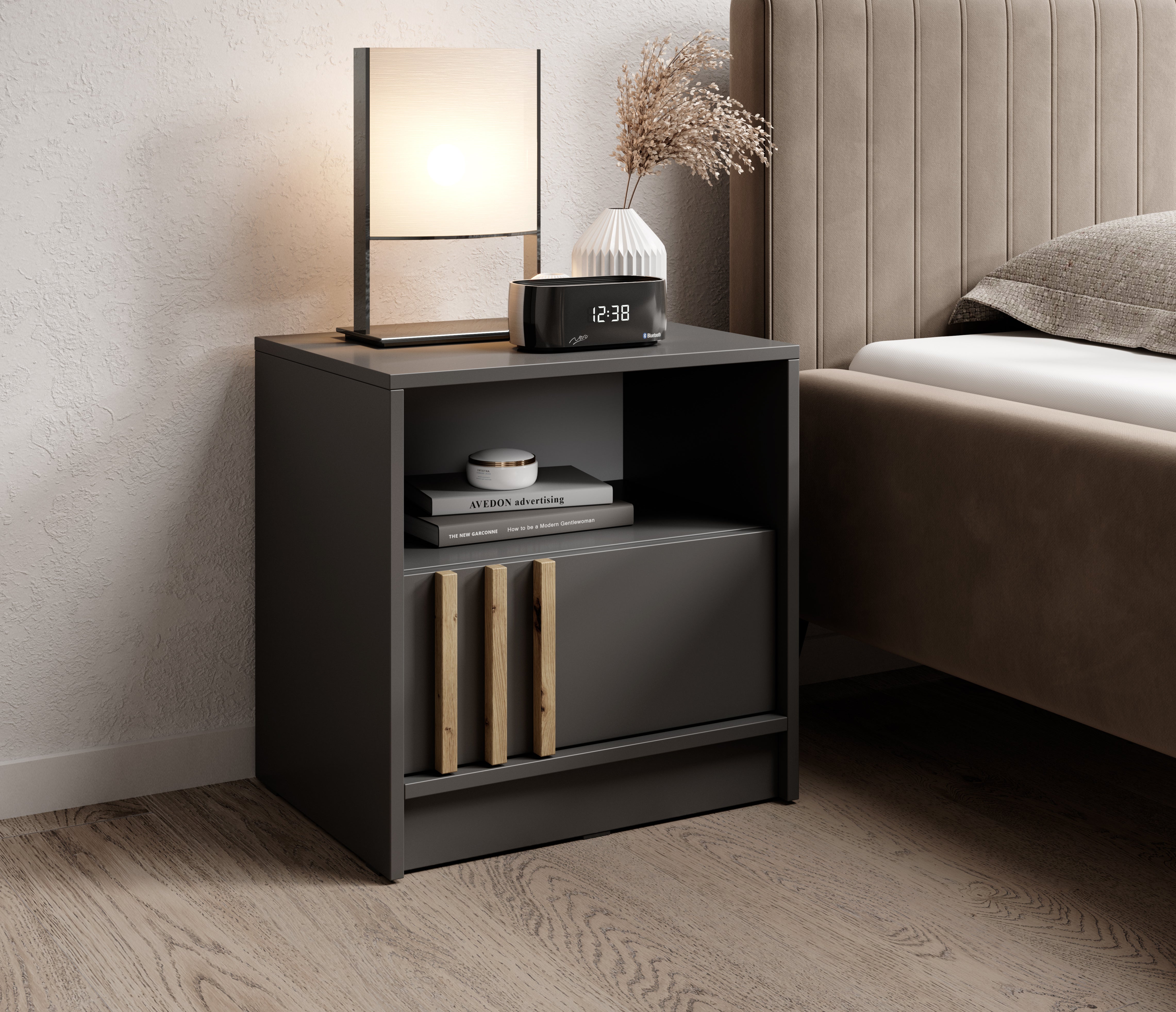 PI Nelly Nachttisch – Graphit / Artisan Eiche