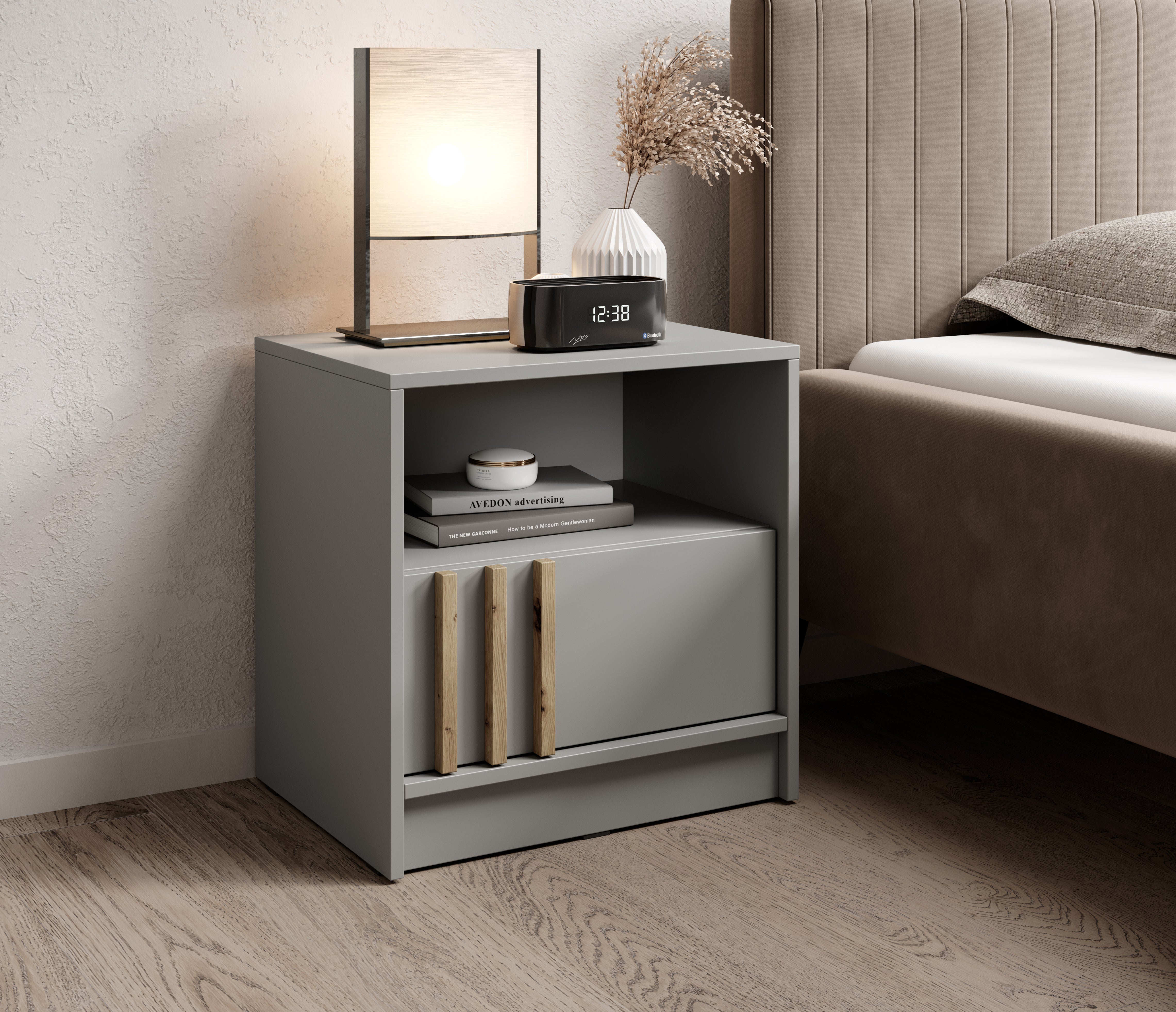 PI Nelly Nachttisch – Grau / Artisan Eiche