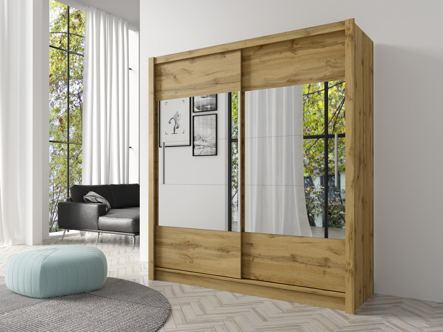 MO Roma 6 Schwebetürenschrank - Eiche Sonoma 180 cm