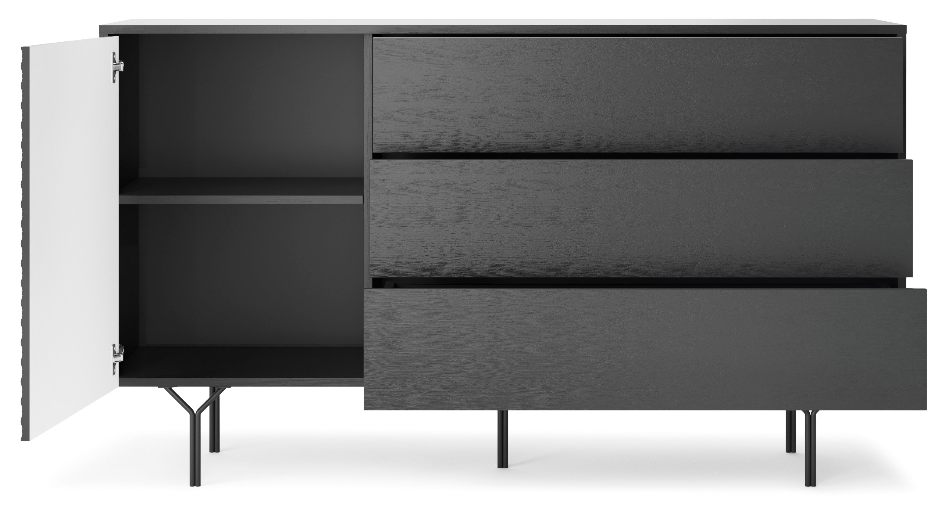 Kommode „Raven“ – Moderne Eleganz mit einer Tür und drei langen Schubladen