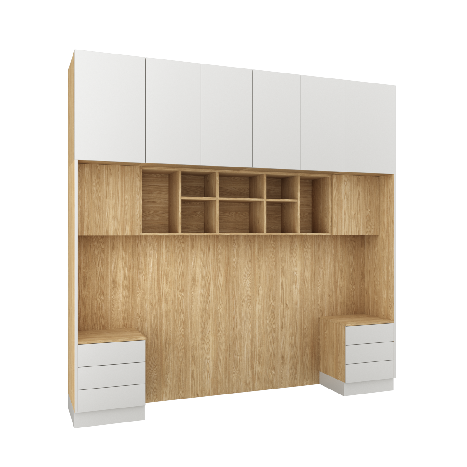 SLEEP VARIA Customizable Bedroom Build-in System with Nightstands – Oiled Oak / White Matt