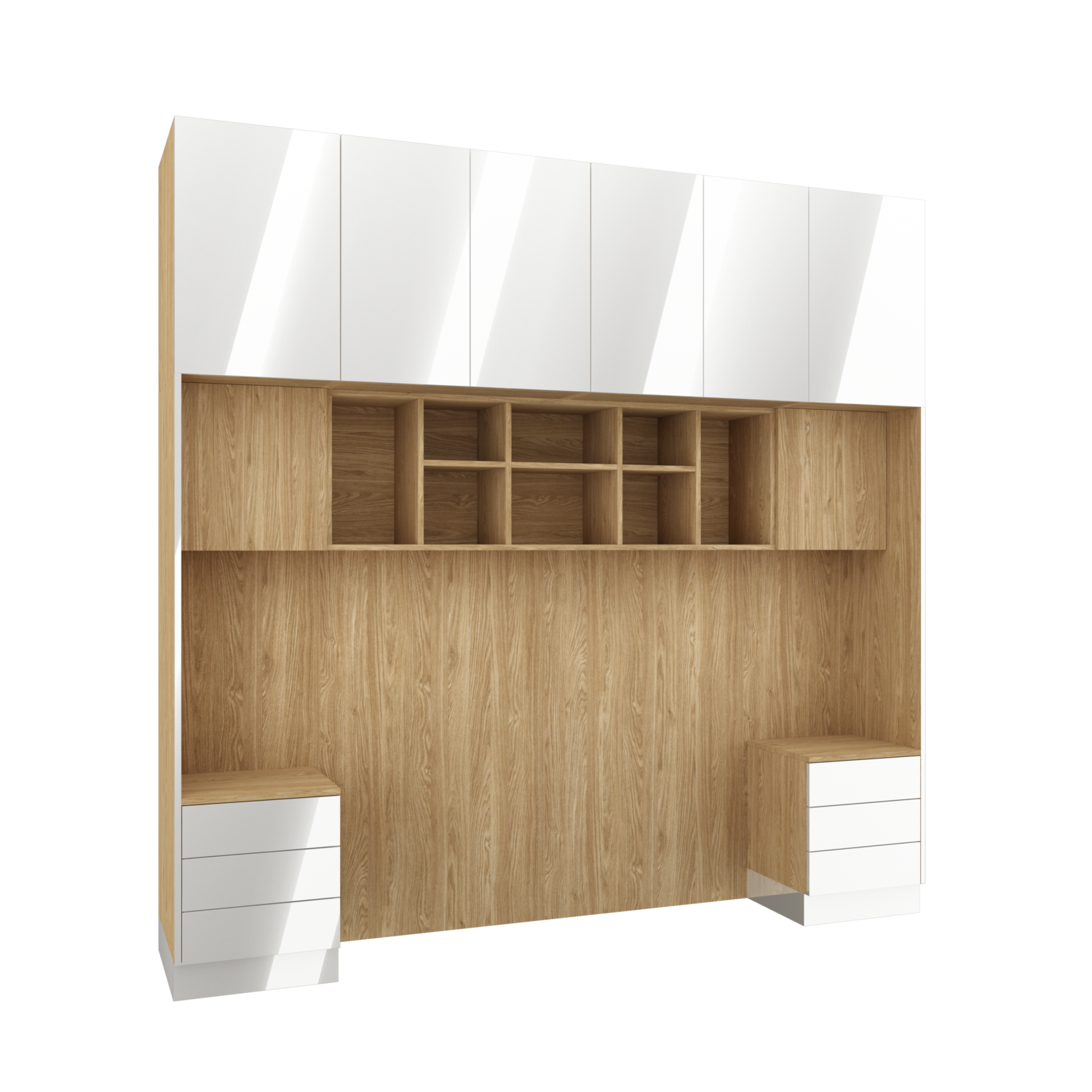 SLEEP VARIA Customizable Bedroom Build-in System with Nightstands – Oiled Oak / White Gloss