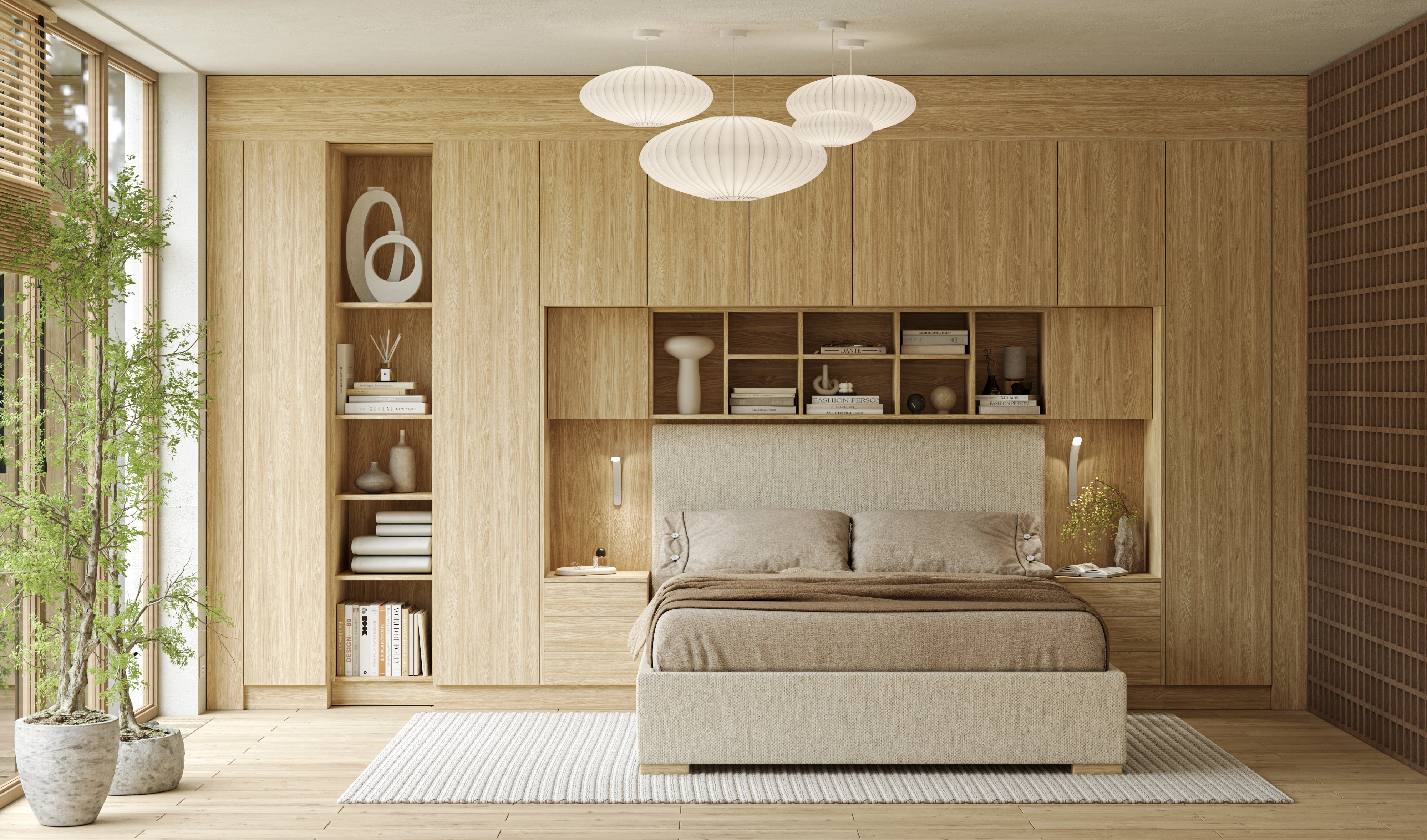 SLEEP VARIA Customizable Bedroom Build-in System with Nightstands – Oiled Oak / Oiled Oak