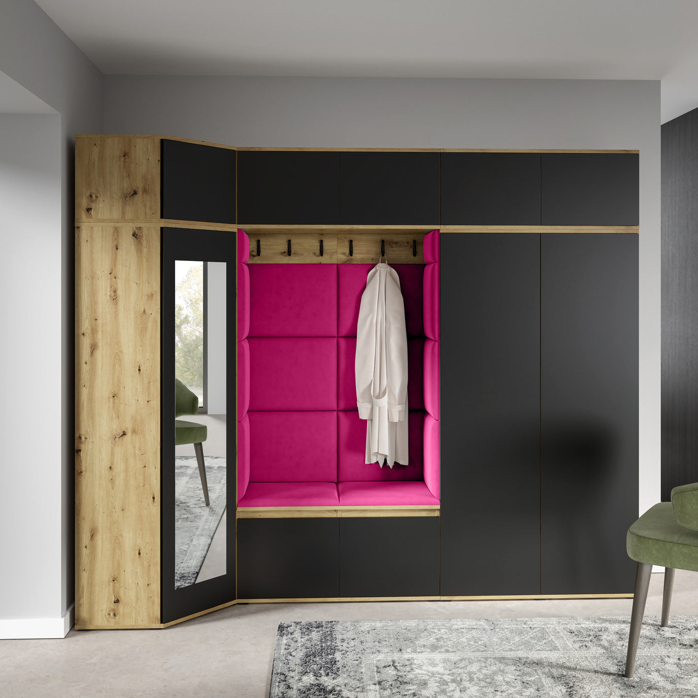 PK Emi 39 Flurgarderobe Artisan Eiche/Schwarz - Polsterpaneele in verschiedenen Farben