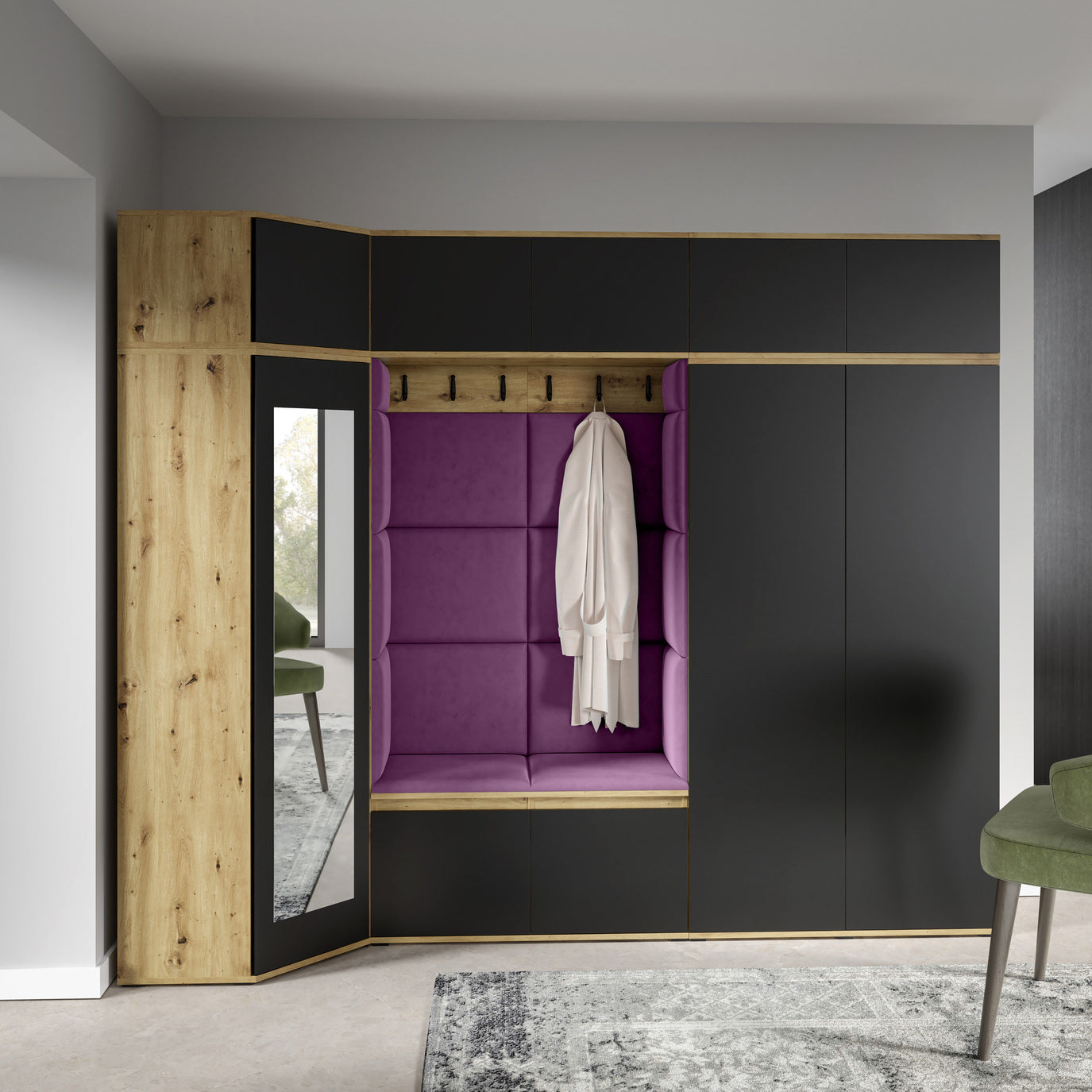 PK Emi 39 Flurgarderobe Artisan Eiche/Schwarz - Polsterpaneele in verschiedenen Farben
