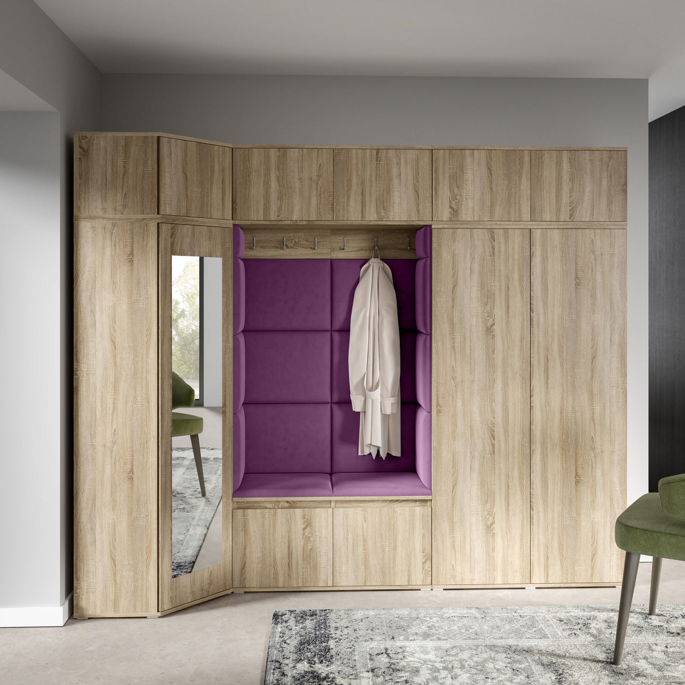 PK Emi 39 Flurgarderobe Sonoma Eiche - Polsterpaneele in verschiedenen Farben