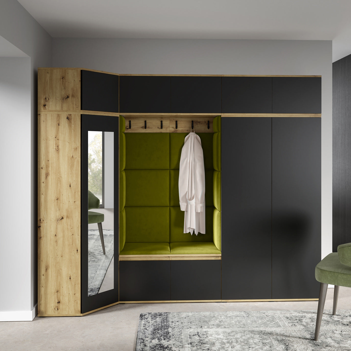 PK Emi 39 Flurgarderobe Artisan Eiche/Schwarz - Polsterpaneele in verschiedenen Farben