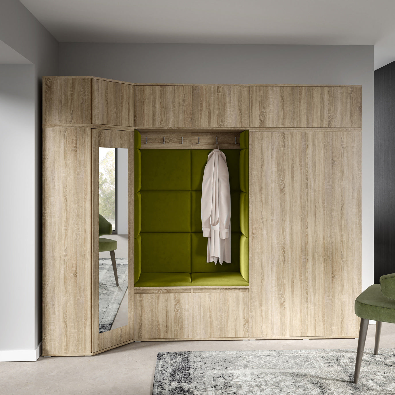 PK Emi 39 Flurgarderobe Sonoma Eiche - Polsterpaneele in verschiedenen Farben