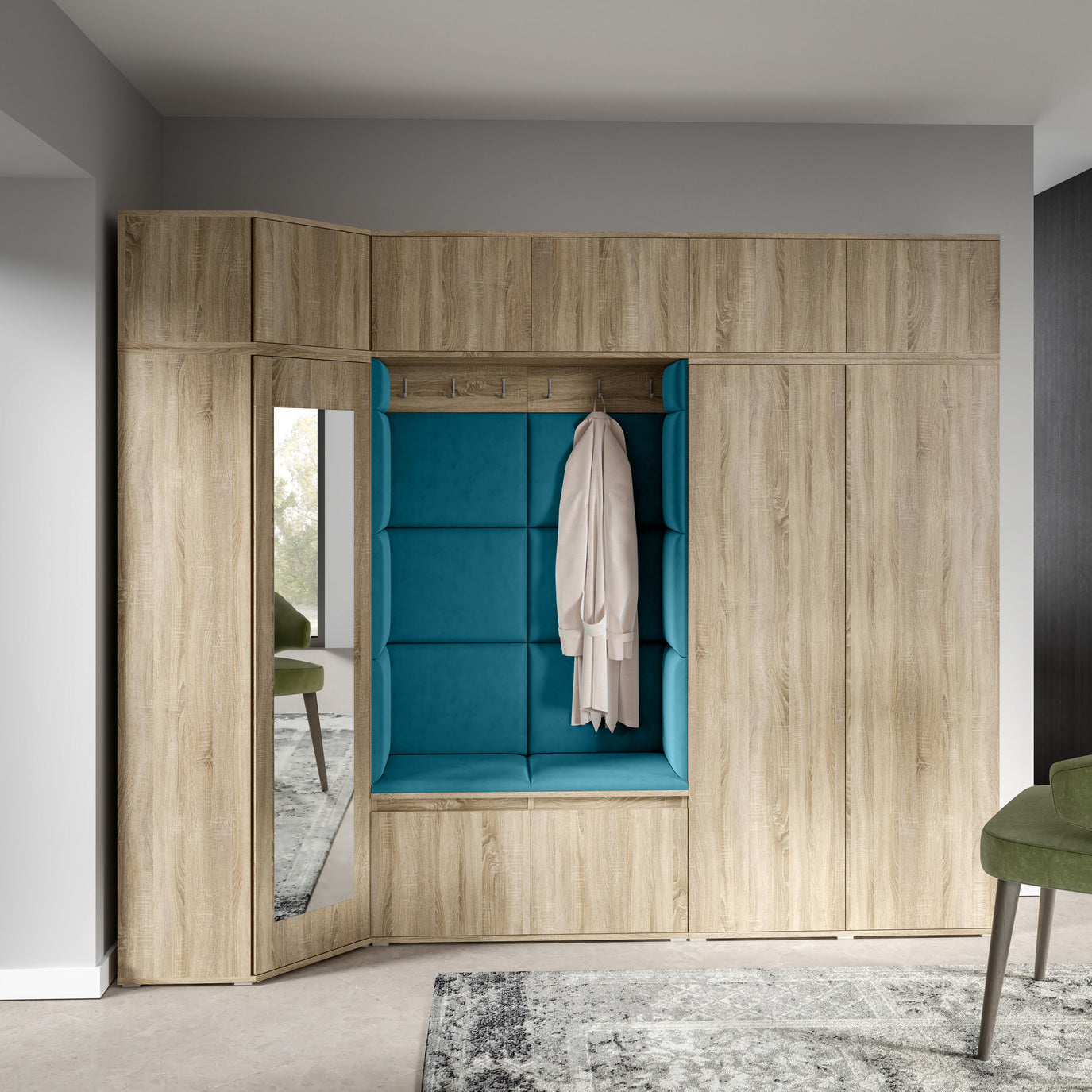 PK Emi 39 Flurgarderobe Sonoma Eiche - Polsterpaneele in verschiedenen Farben