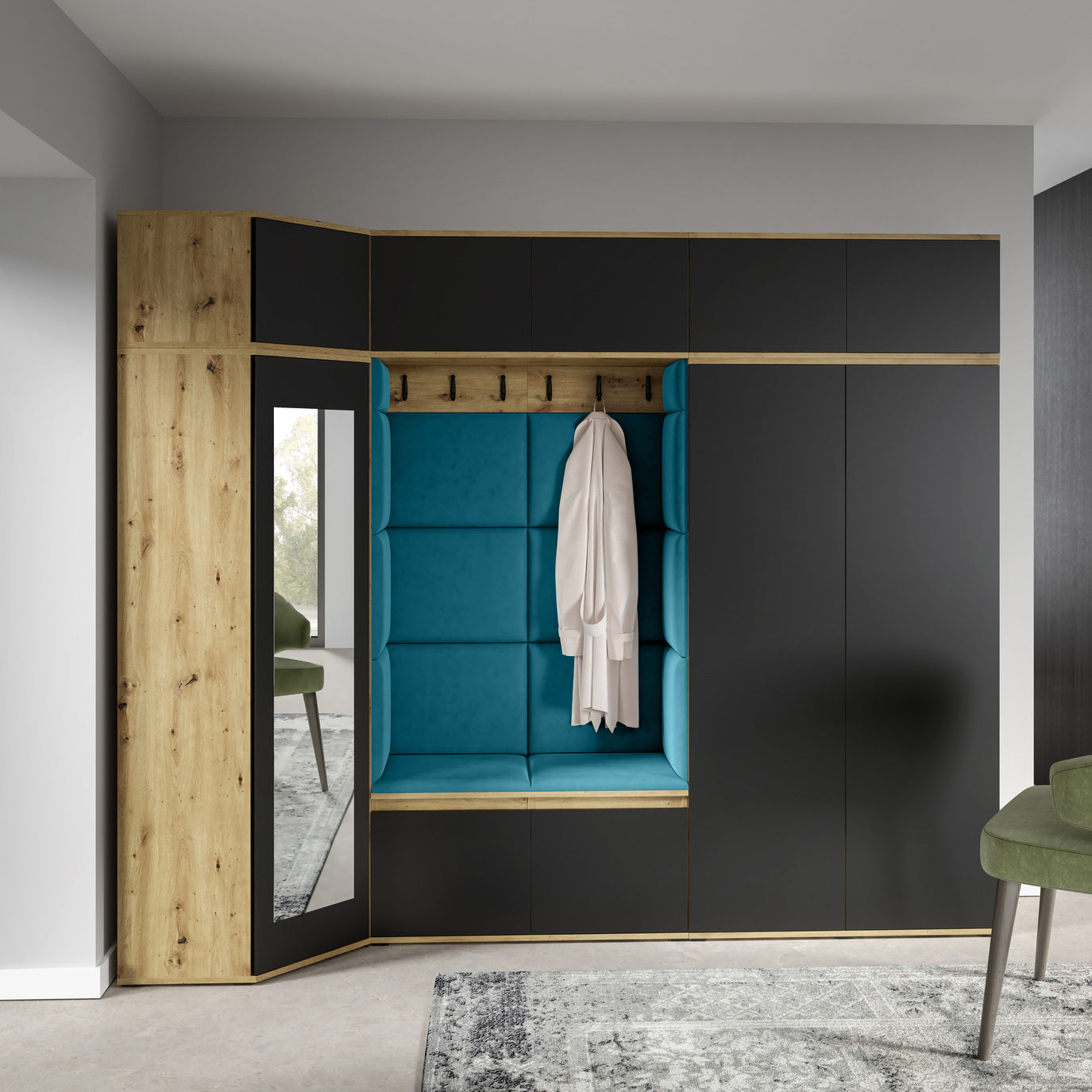 PK Emi 39 Flurgarderobe Artisan Eiche/Schwarz - Polsterpaneele in verschiedenen Farben
