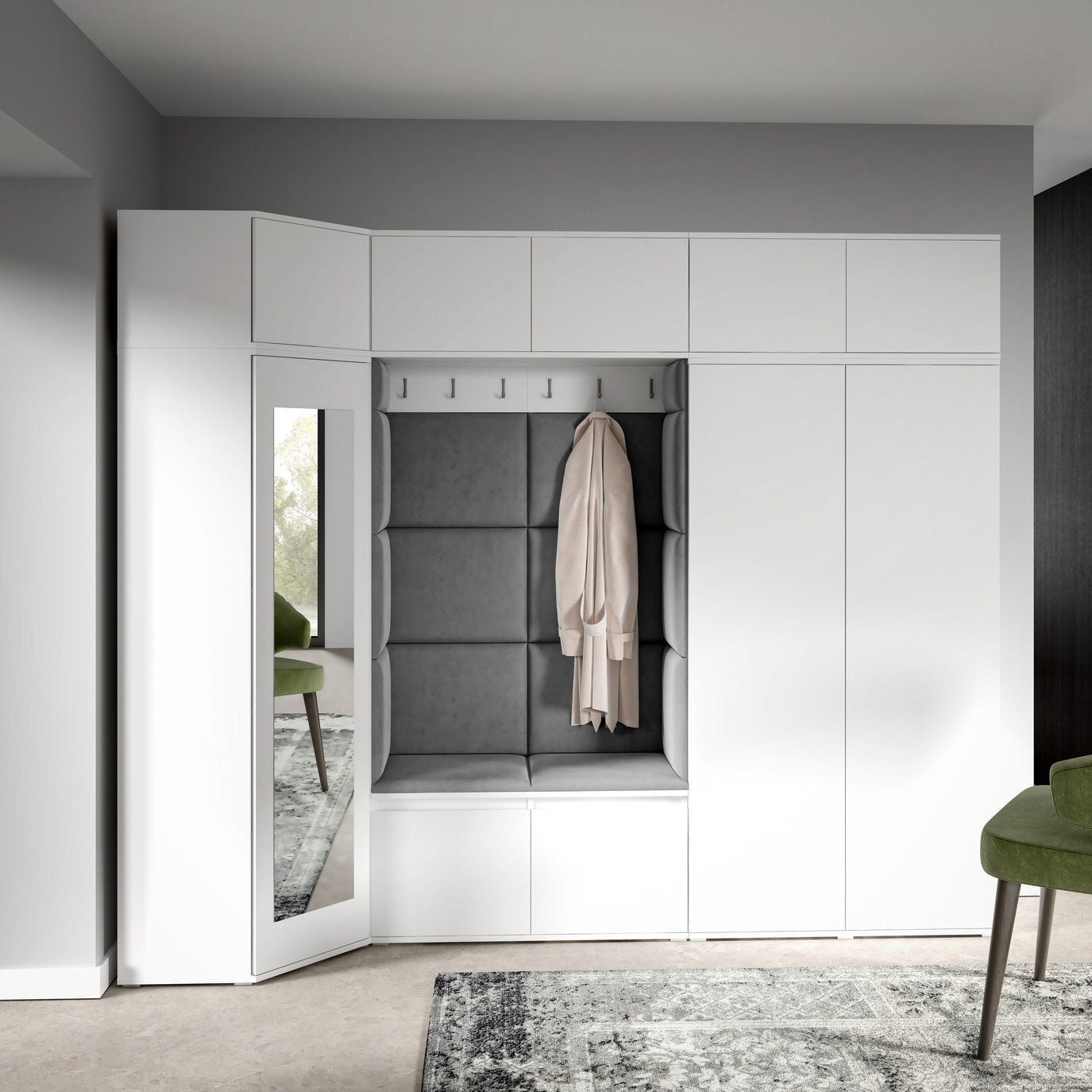 PK Emi 39 Hallway Wardrobe White - Upholstered Panels in Various Colours