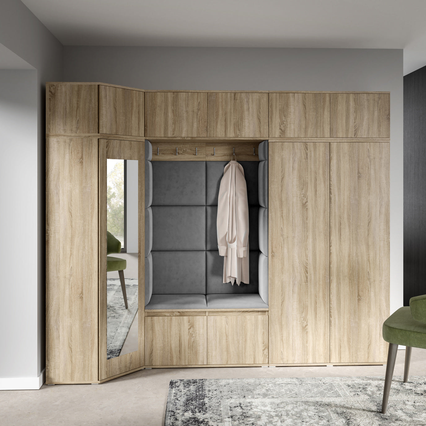 PK Emi 39 Flurgarderobe Sonoma Eiche - Polsterpaneele in verschiedenen Farben