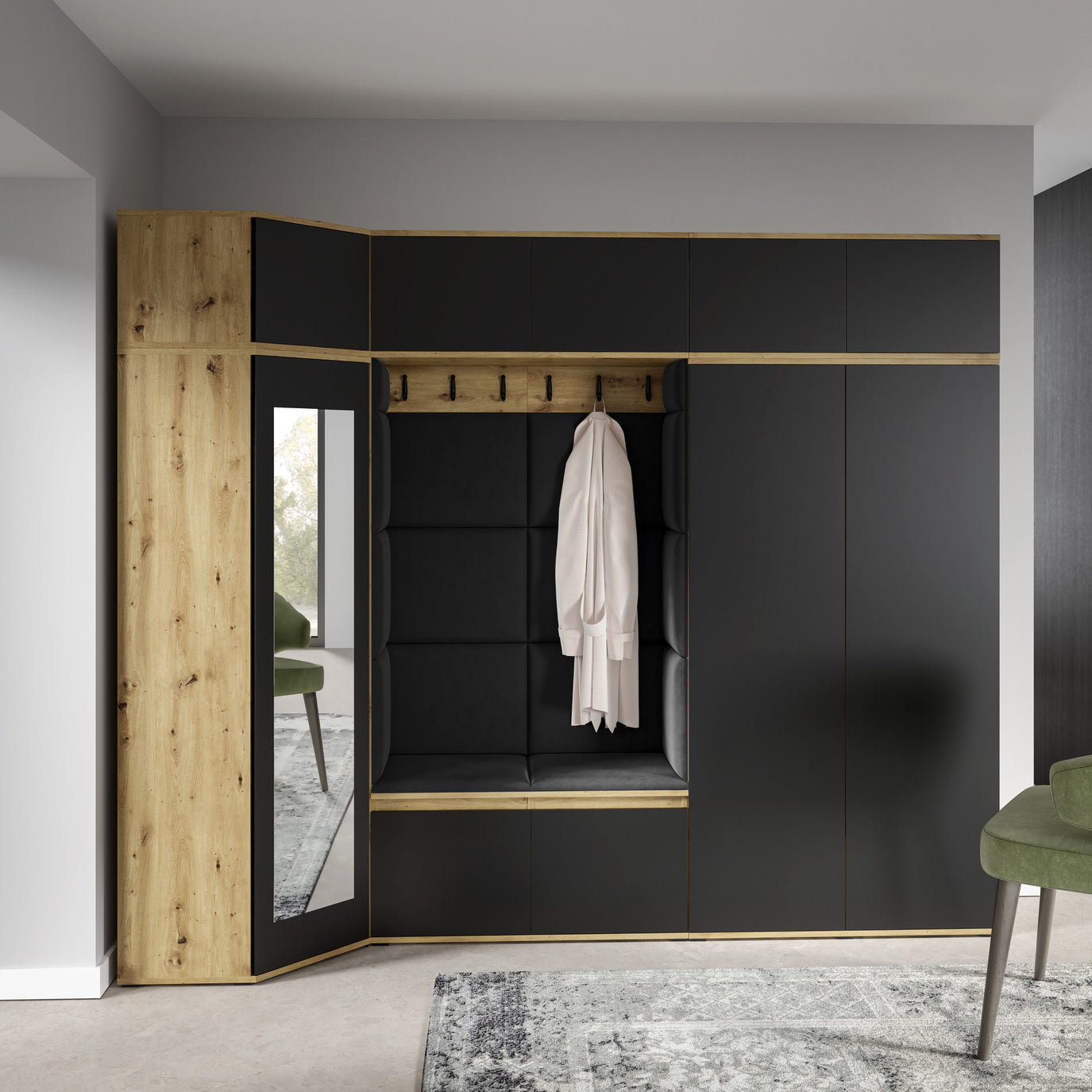 PK Emi 39 Flurgarderobe Artisan Eiche/Schwarz - Polsterpaneele in verschiedenen Farben