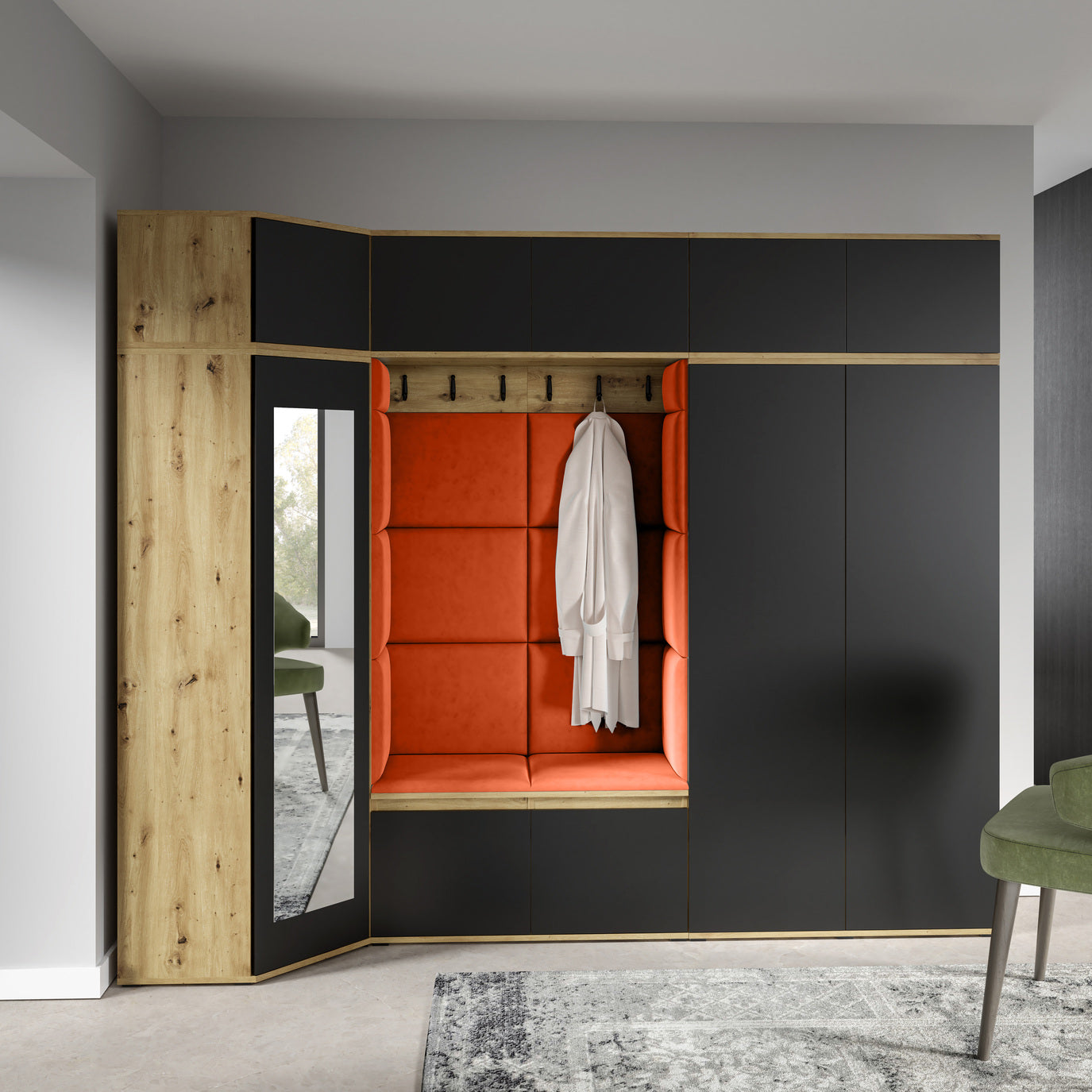 PK Emi 39 Flurgarderobe Artisan Eiche/Schwarz - Polsterpaneele in verschiedenen Farben