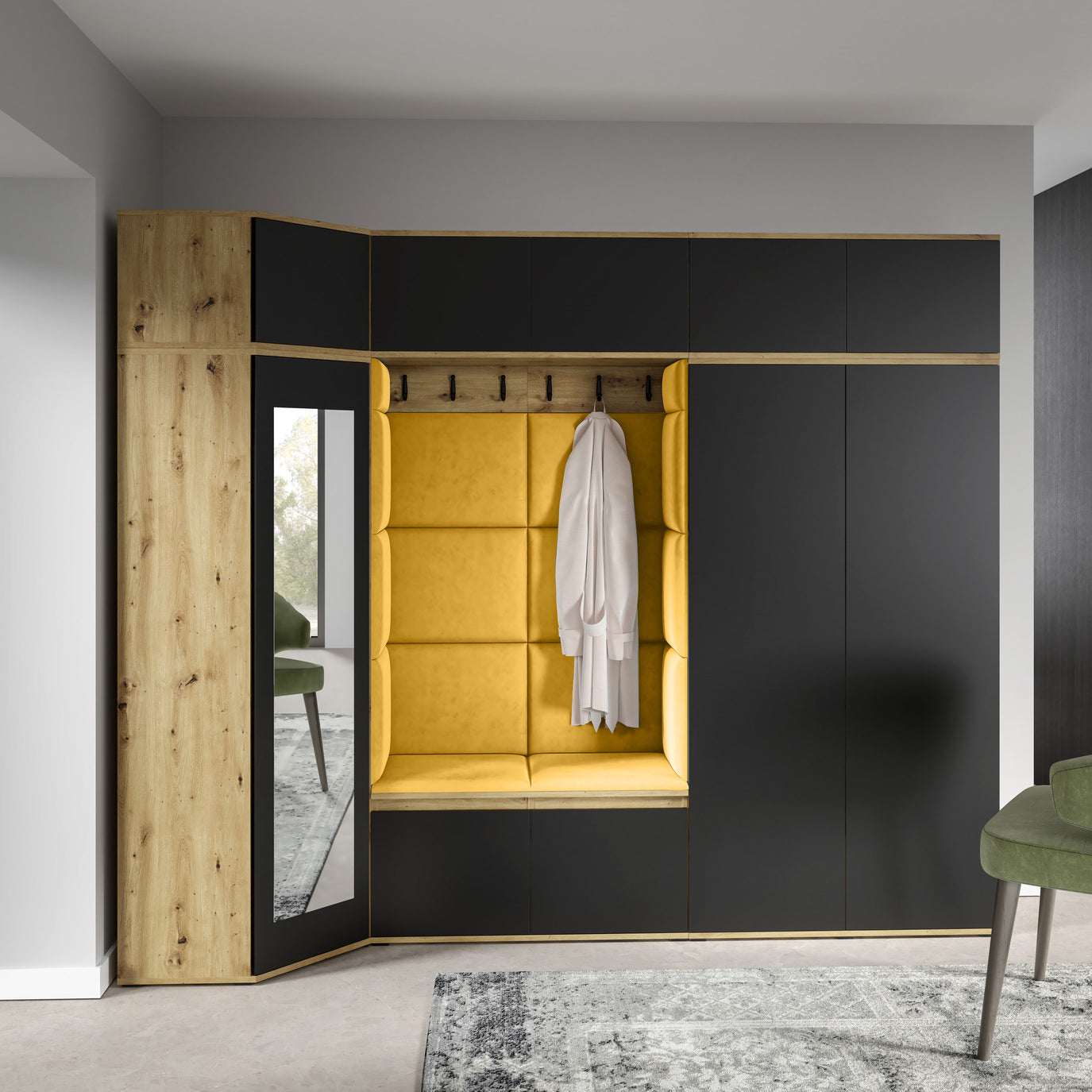 PK Emi 39 Flurgarderobe Artisan Eiche/Schwarz - Polsterpaneele in verschiedenen Farben