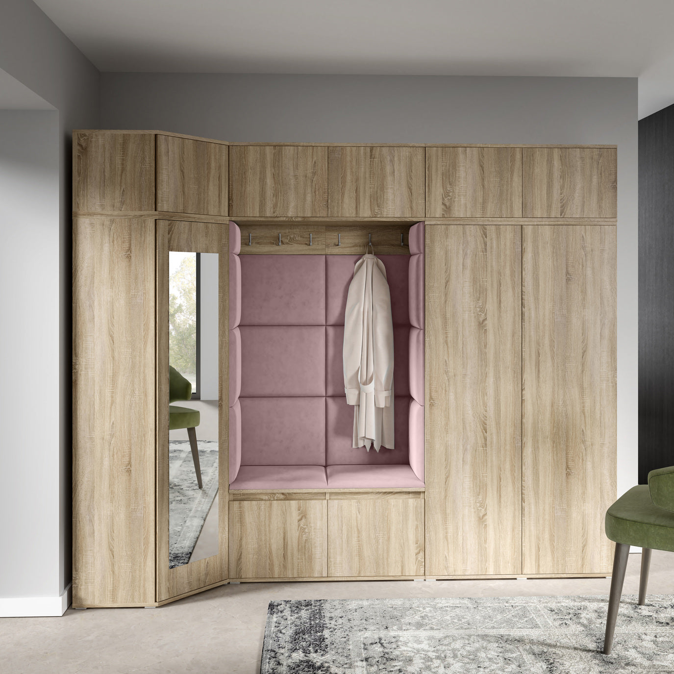 PK Emi 39 Flurgarderobe Sonoma Eiche - Polsterpaneele in verschiedenen Farben