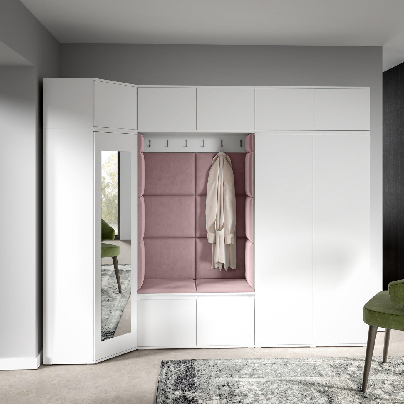 PK Emi 39 Hallway Wardrobe White - Upholstered Panels in Various Colours