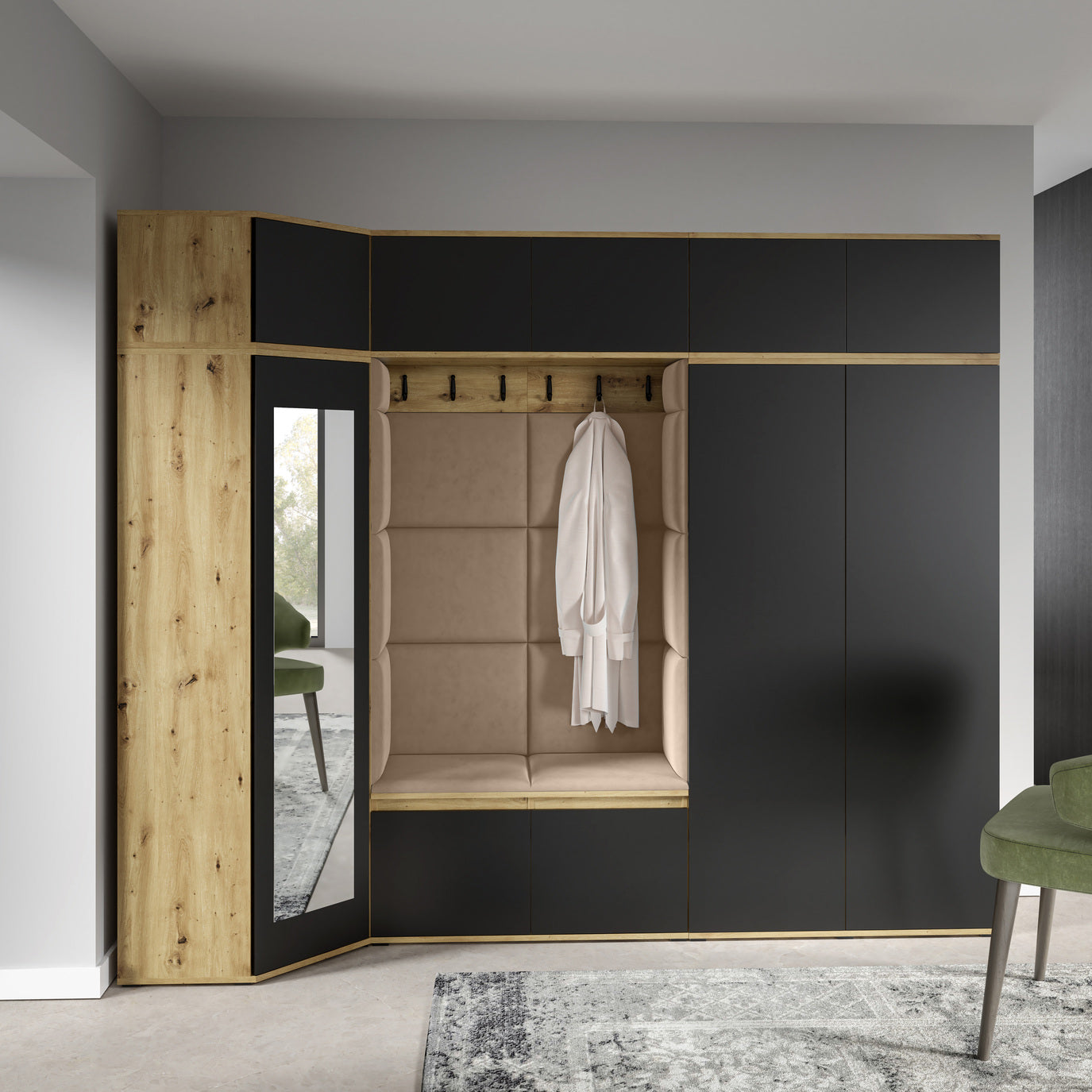 PK Emi 39 Flurgarderobe Artisan Eiche/Schwarz - Polsterpaneele in verschiedenen Farben