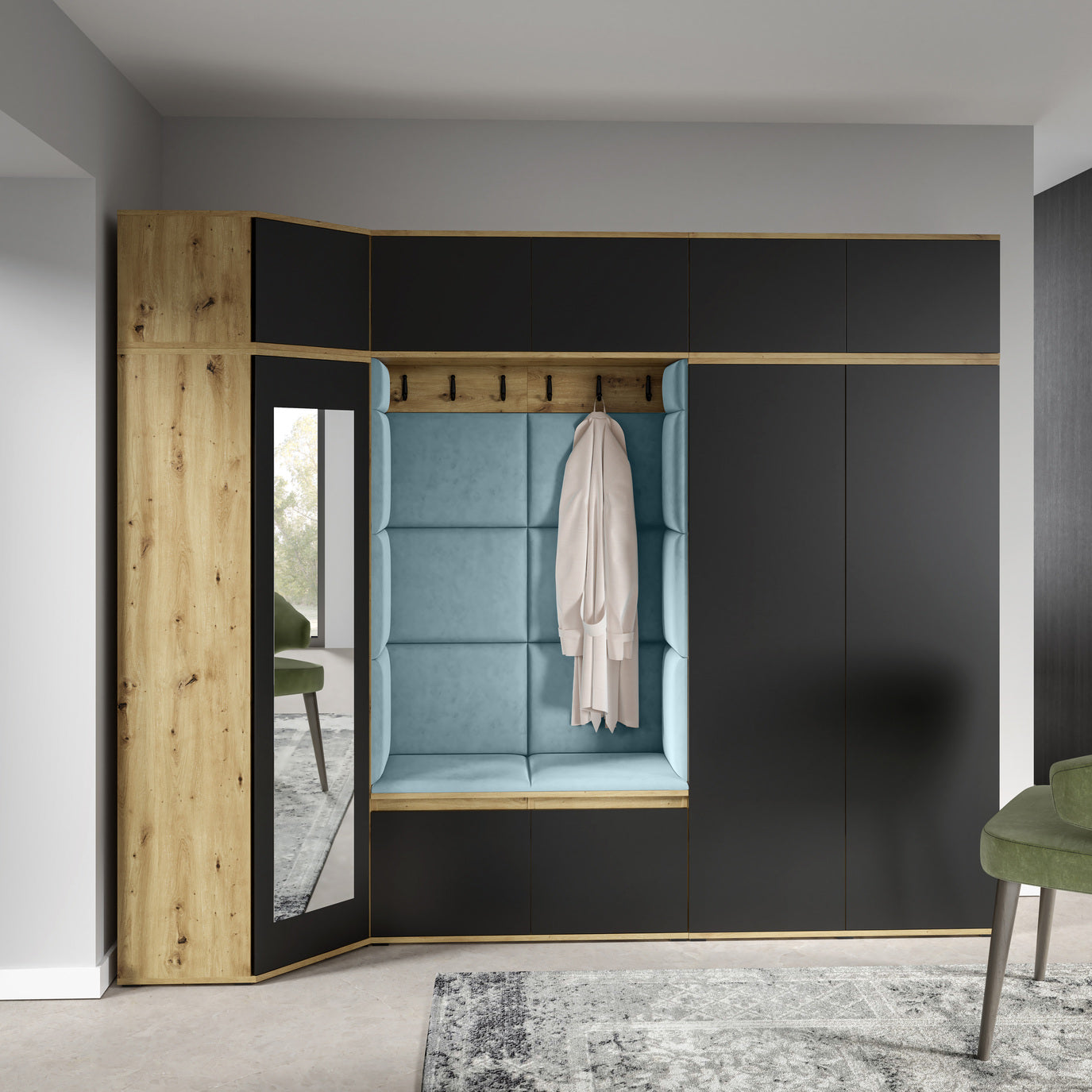 PK Emi 39 Flurgarderobe Artisan Eiche/Schwarz - Polsterpaneele in verschiedenen Farben