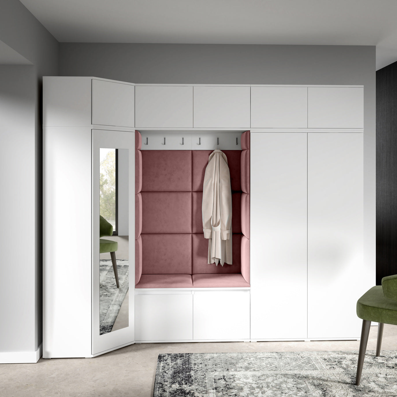 PK Emi 39 Hallway Wardrobe White - Upholstered Panels in Various Colours