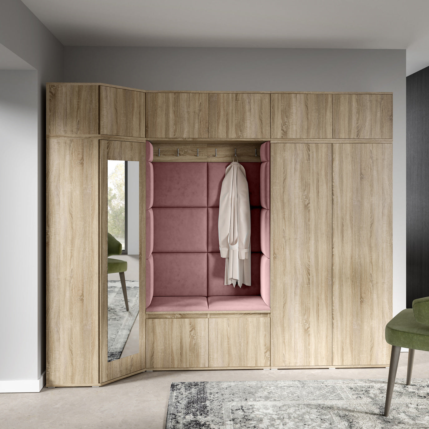 PK Emi 39 Flurgarderobe Sonoma Eiche - Polsterpaneele in verschiedenen Farben
