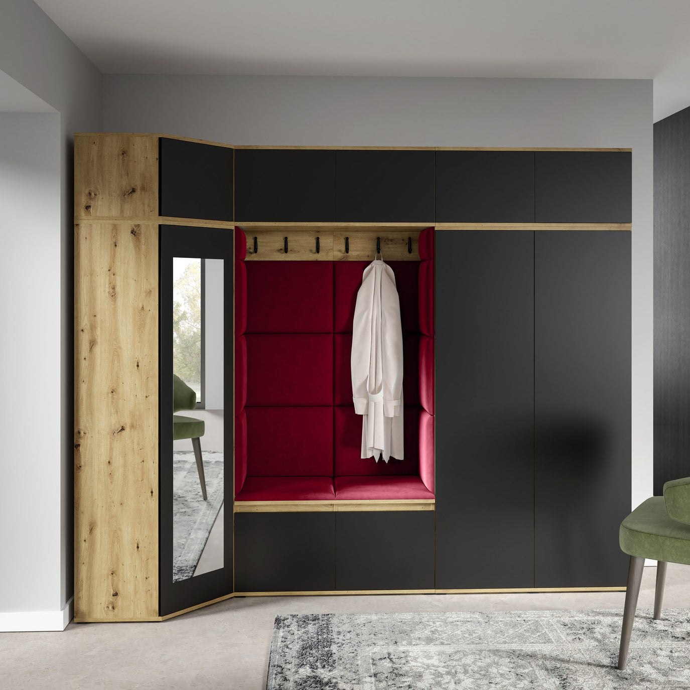 PK Emi 39 Flurgarderobe Artisan Eiche/Schwarz - Polsterpaneele in verschiedenen Farben