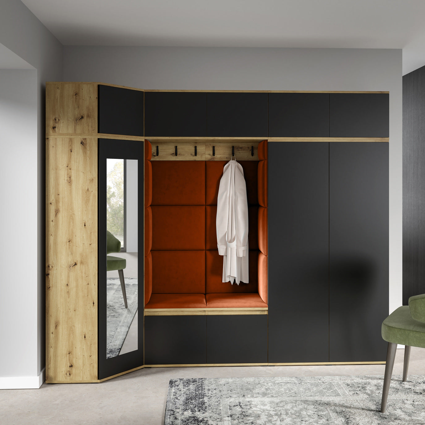 PK Emi 39 Flurgarderobe Artisan Eiche/Schwarz - Polsterpaneele in verschiedenen Farben