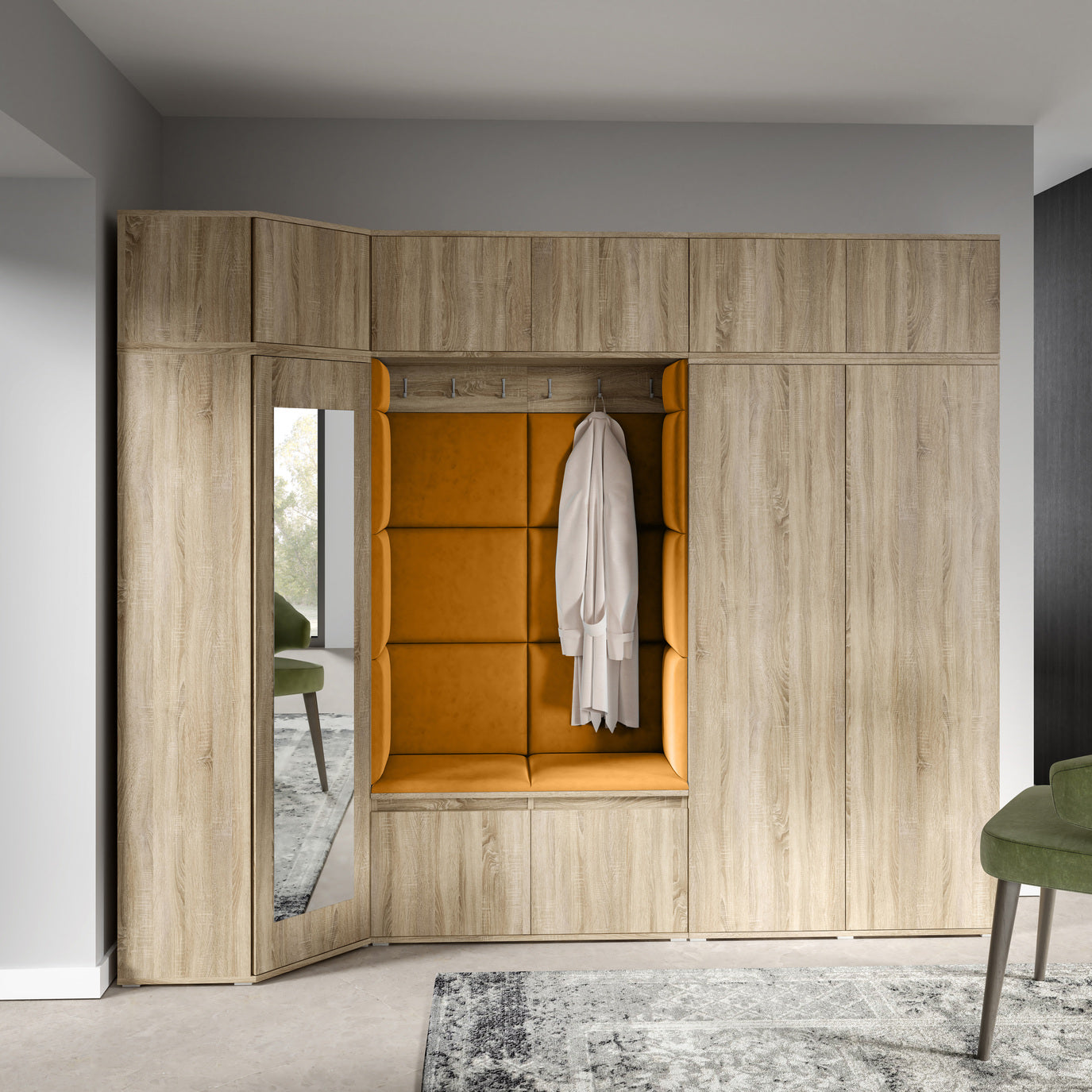 PK Emi 39 Flurgarderobe Sonoma Eiche - Polsterpaneele in verschiedenen Farben