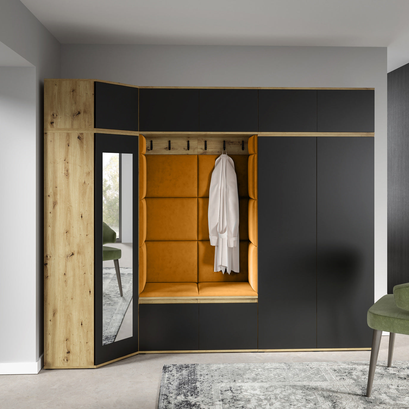 PK Emi 39 Flurgarderobe Artisan Eiche/Schwarz - Polsterpaneele in verschiedenen Farben