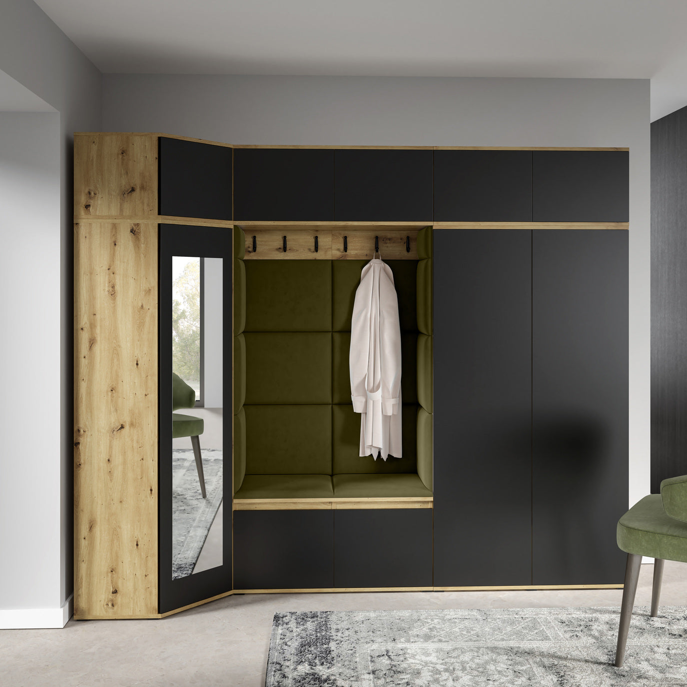 PK Emi 39 Flurgarderobe Artisan Eiche/Schwarz - Polsterpaneele in verschiedenen Farben
