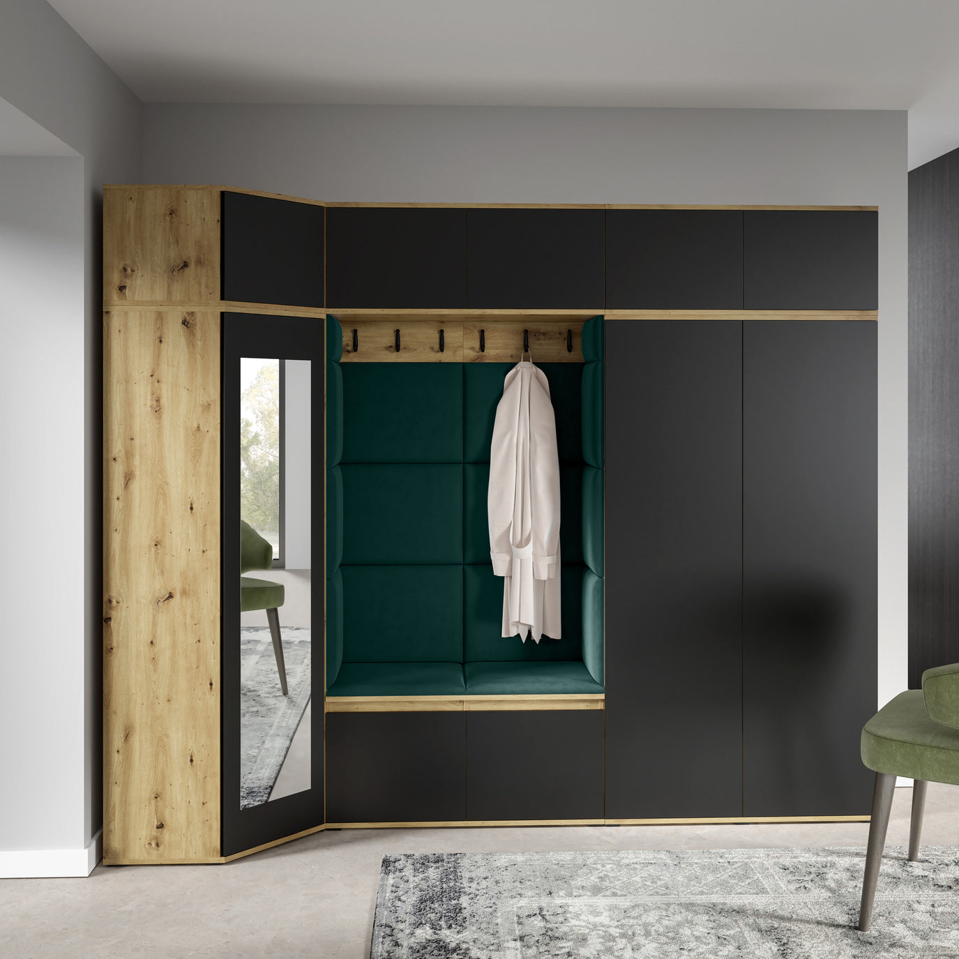 PK Emi 39 Flurgarderobe Artisan Eiche/Schwarz - Polsterpaneele in verschiedenen Farben
