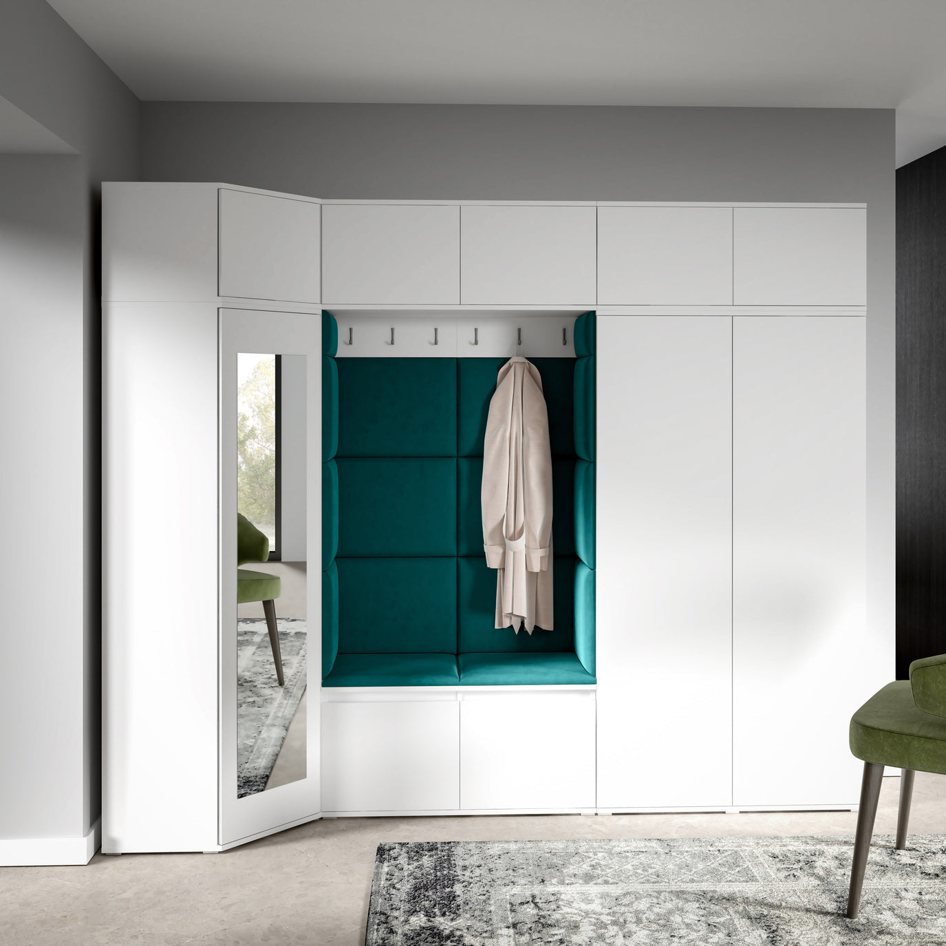 PK Emi 39 Hallway Wardrobe White - Upholstered Panels in Various Colours
