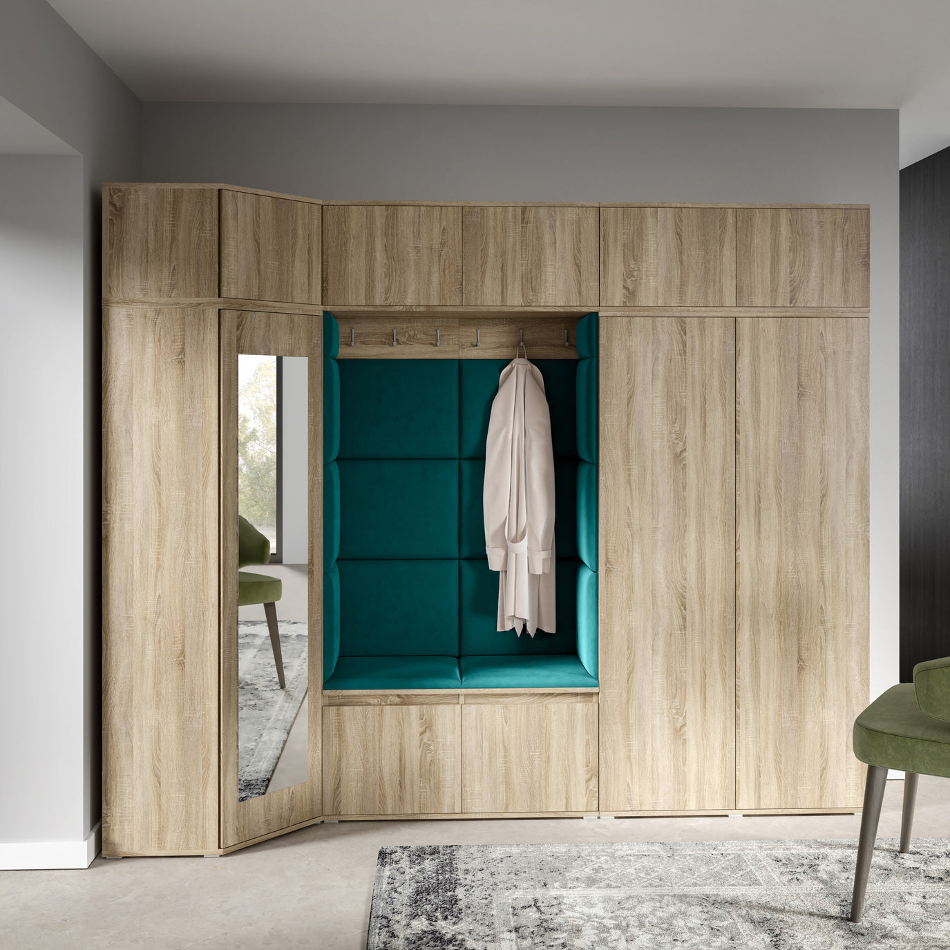 PK Emi 39 Flurgarderobe Sonoma Eiche - Polsterpaneele in verschiedenen Farben
