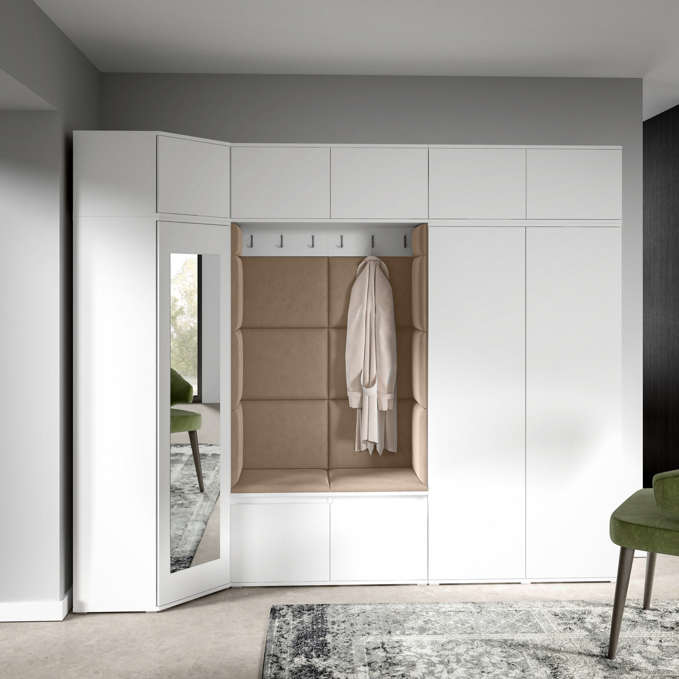 PK Emi 39 Hallway Wardrobe White - Upholstered Panels in Various Colours