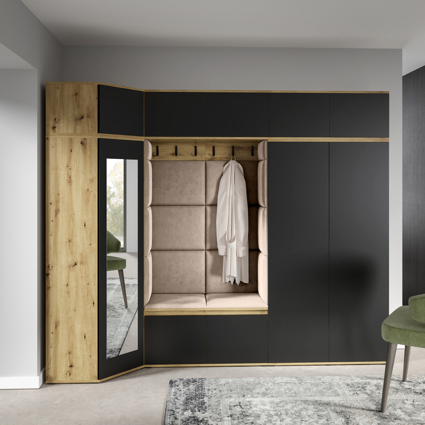PK Emi 39 Flurgarderobe Artisan Eiche/Schwarz - Polsterpaneele in verschiedenen Farben