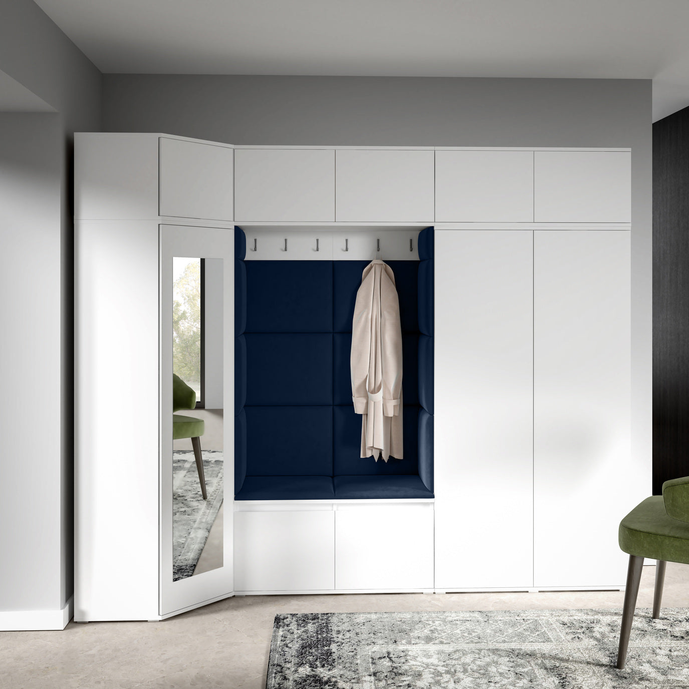 PK Emi 39 Hallway Wardrobe White - Upholstered Panels in Various Colours