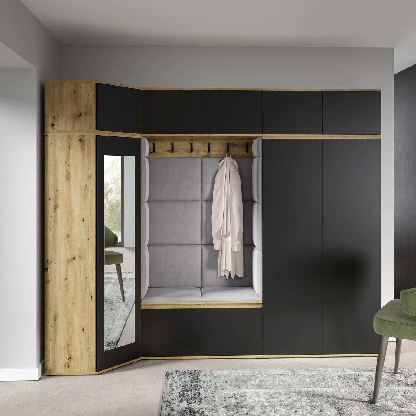 PK Emi 39 Flurgarderobe Artisan Eiche/Schwarz - Polsterpaneele in verschiedenen Farben