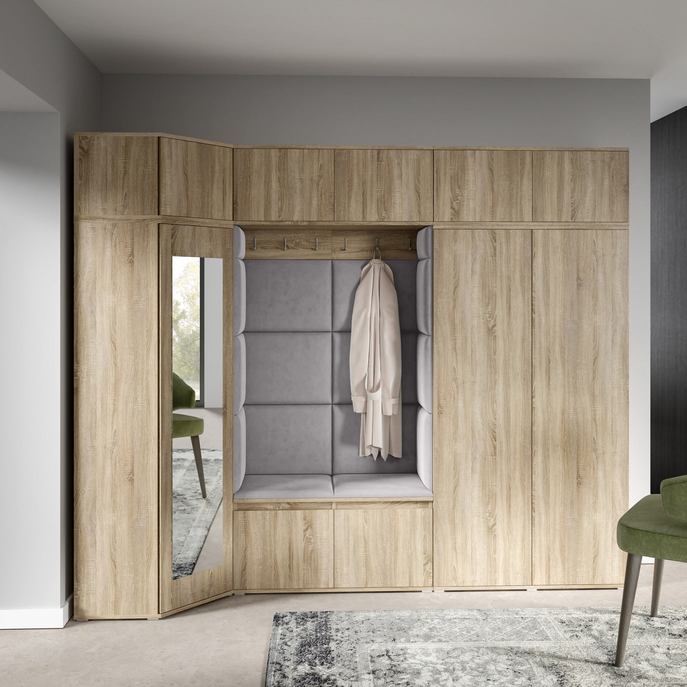 PK Emi 39 Flurgarderobe Sonoma Eiche - Polsterpaneele in verschiedenen Farben