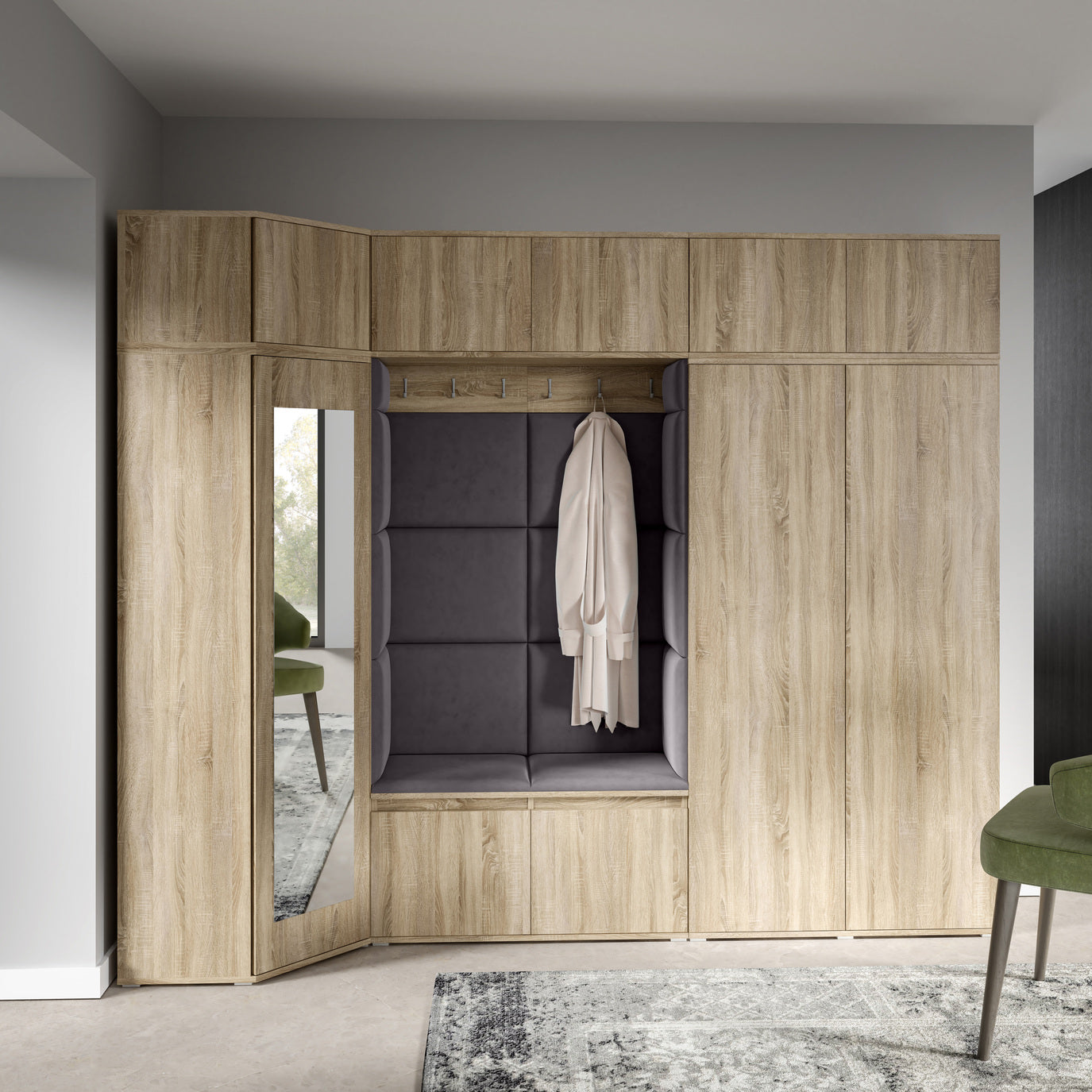 PK Emi 39 Flurgarderobe Sonoma Eiche - Polsterpaneele in verschiedenen Farben