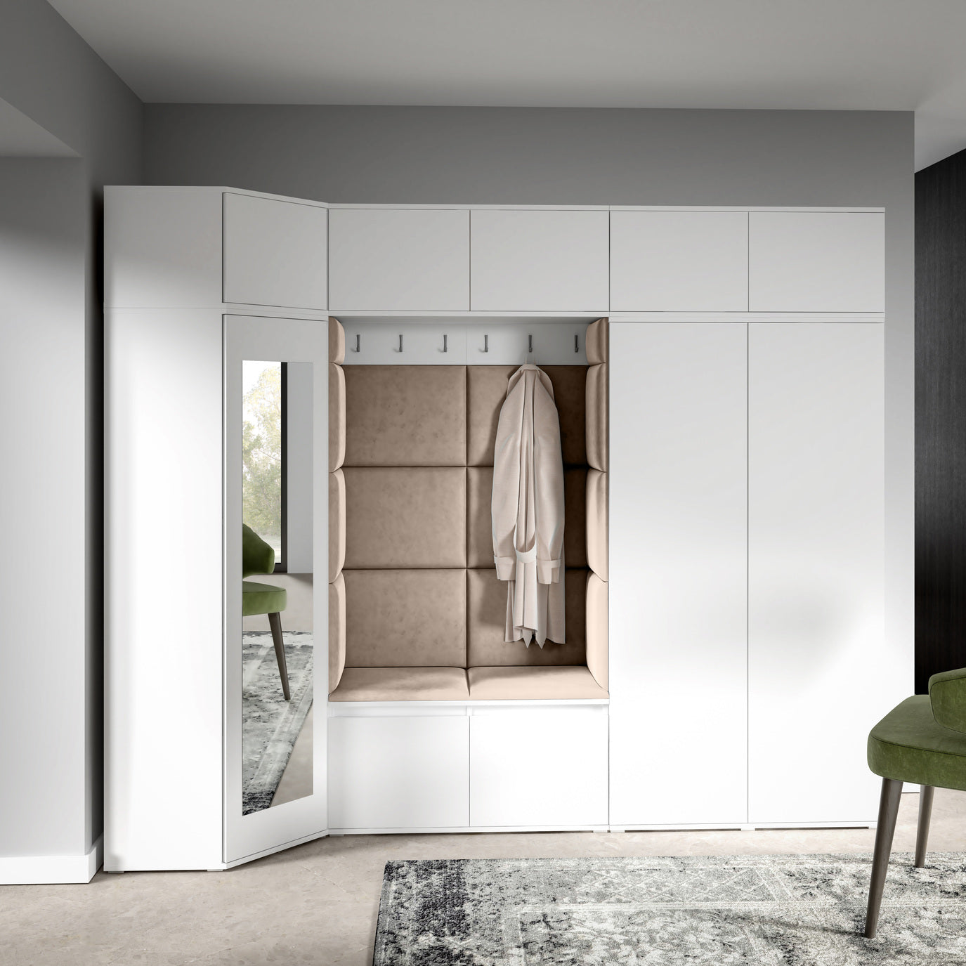 PK Emi 39 Hallway Wardrobe White - Upholstered Panels in Various Colours