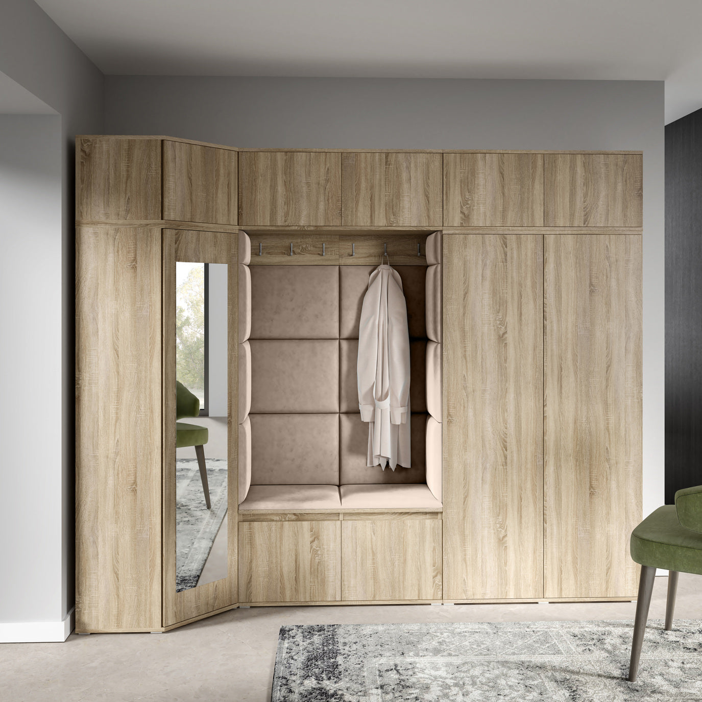 PK Emi 39 Flurgarderobe Sonoma Eiche - Polsterpaneele in verschiedenen Farben