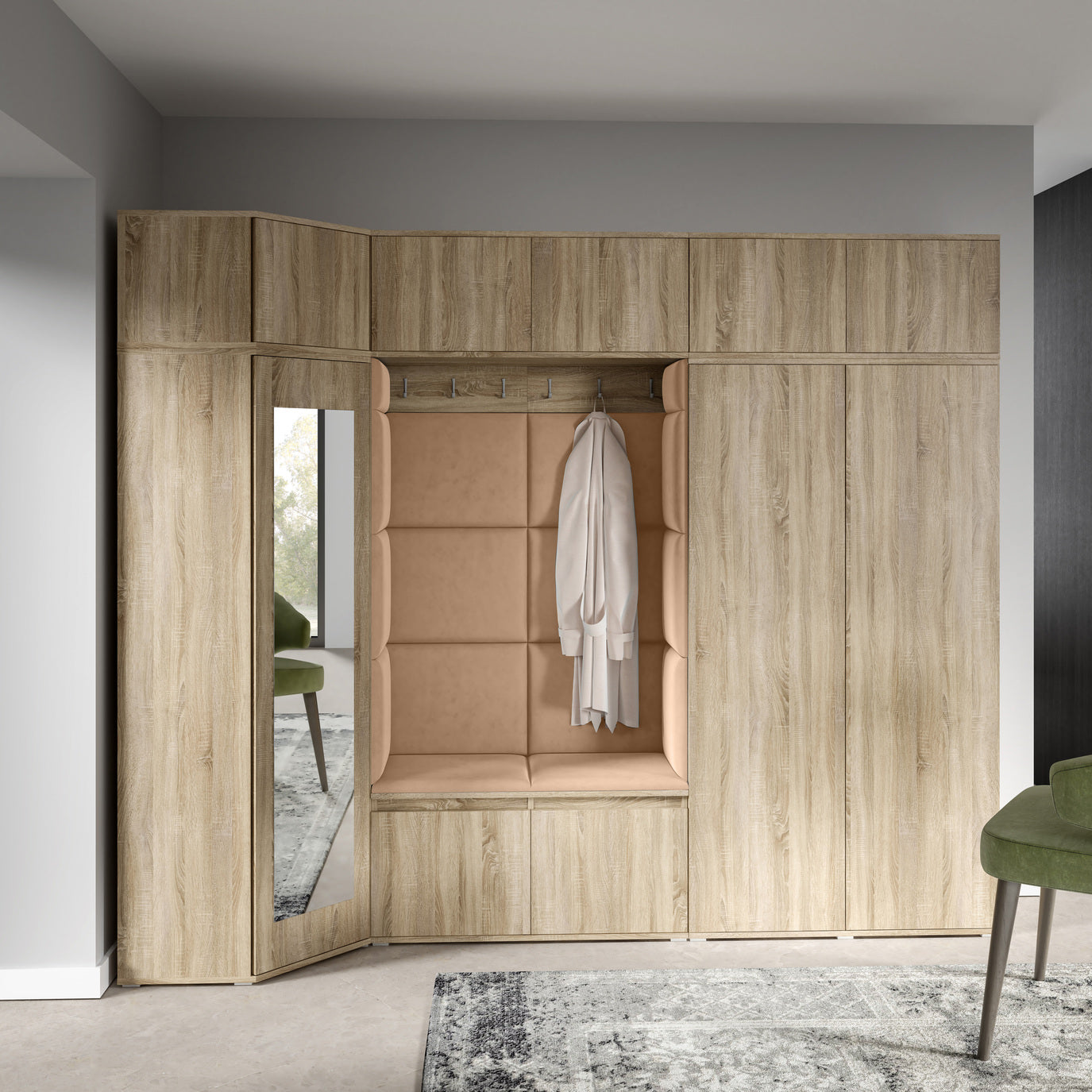 PK Emi 39 Flurgarderobe Sonoma Eiche - Polsterpaneele in verschiedenen Farben