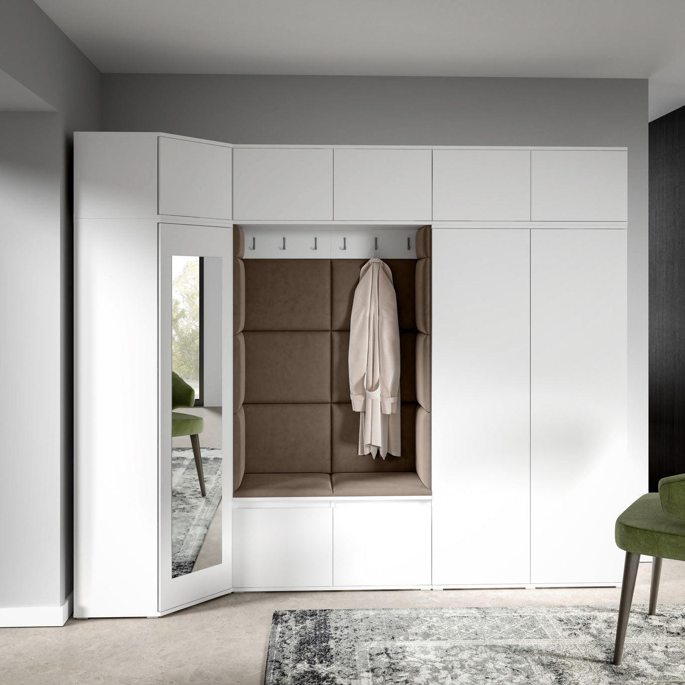 PK Emi 39 Hallway Wardrobe White - Upholstered Panels in Various Colours